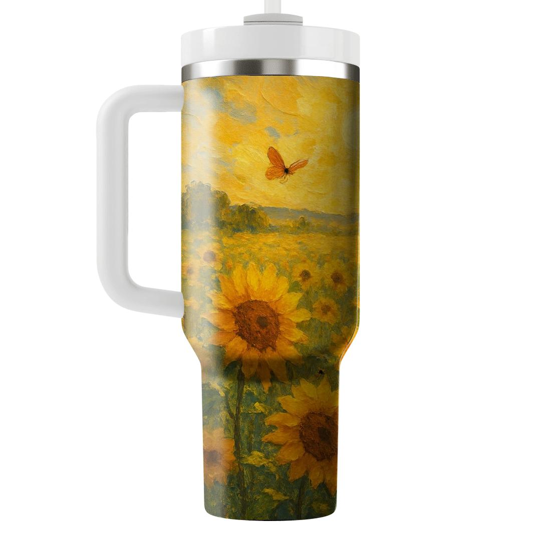 Golden Sunflower Serenade tumblers with lids