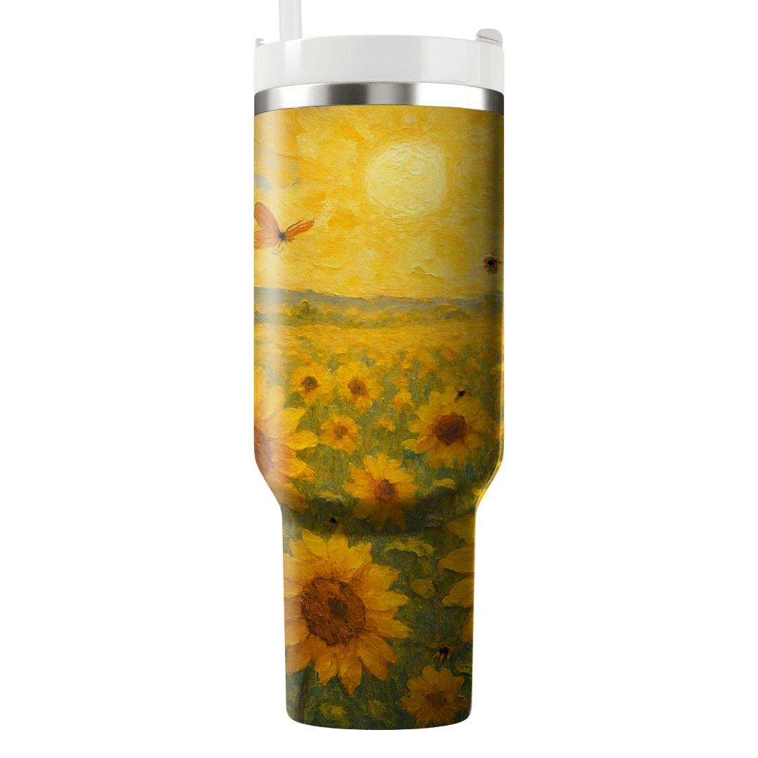 Golden Sunflower Serenade tumblers with lids
