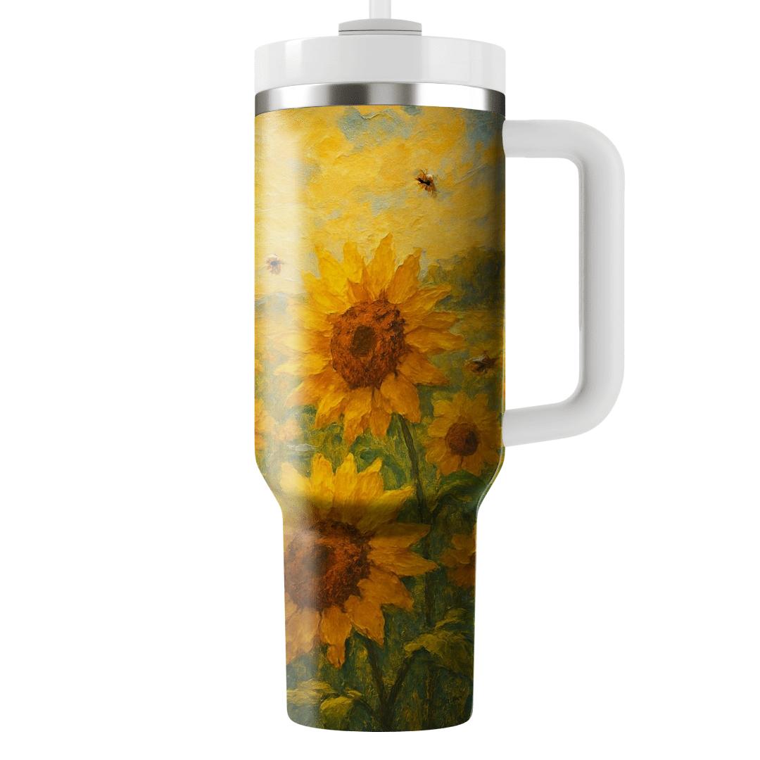 Golden Sunflower Serenade tumblers with lids