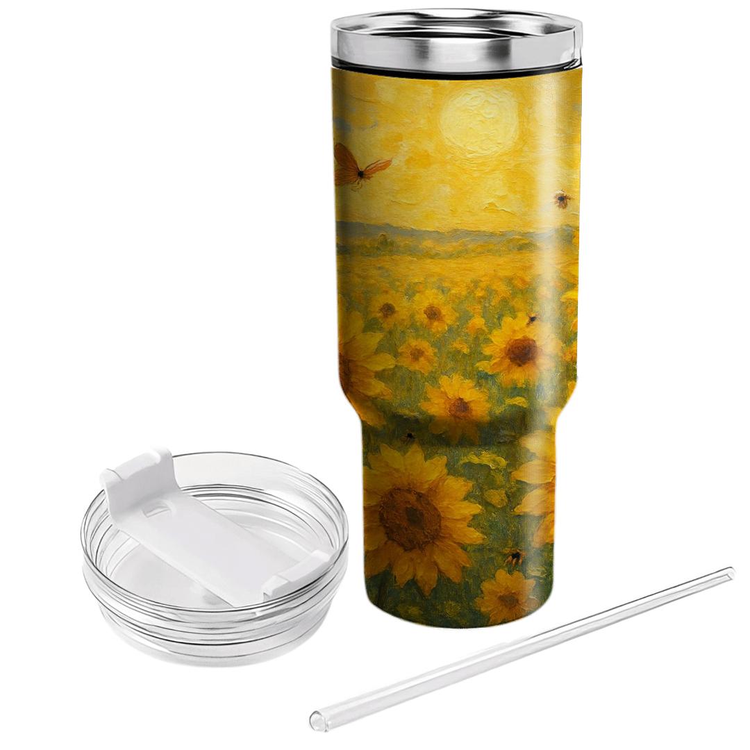 Golden Sunflower Serenade tumblers with lids