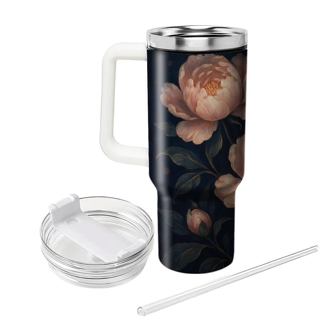 Midnight Peony Rhapsody personalized tumblers
