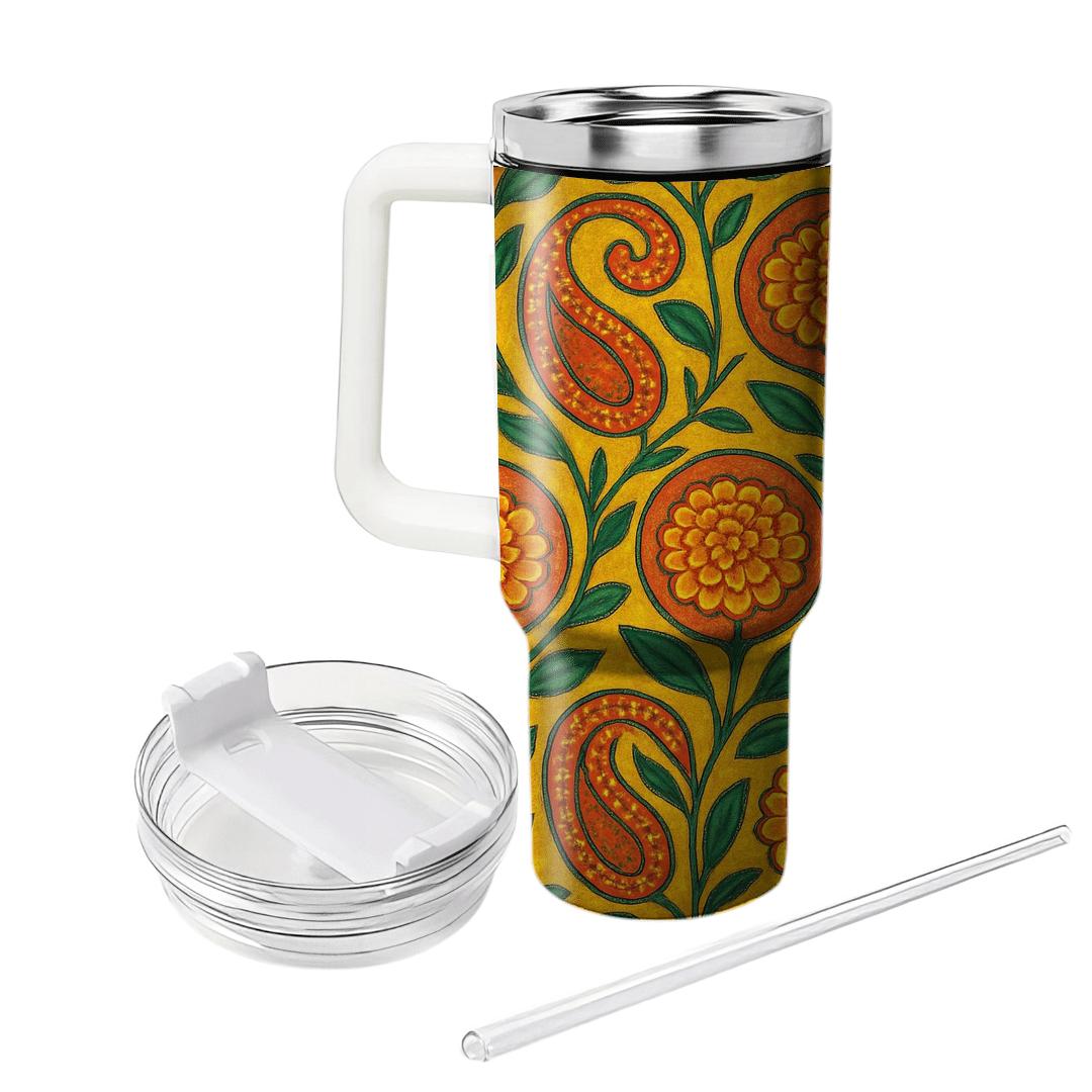Sunlit Marigold Tapestry tumblers with lids