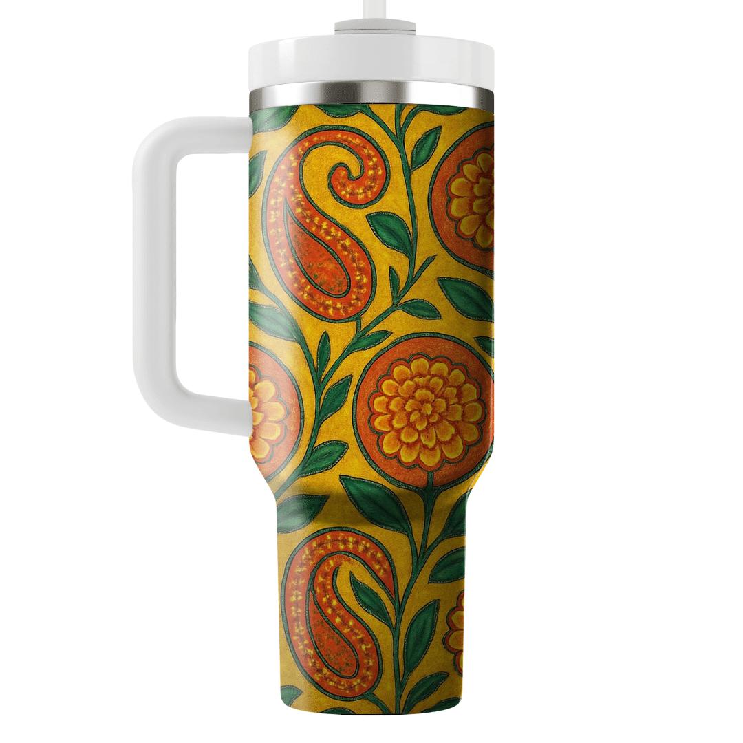 Sunlit Marigold Tapestry tumblers with lids