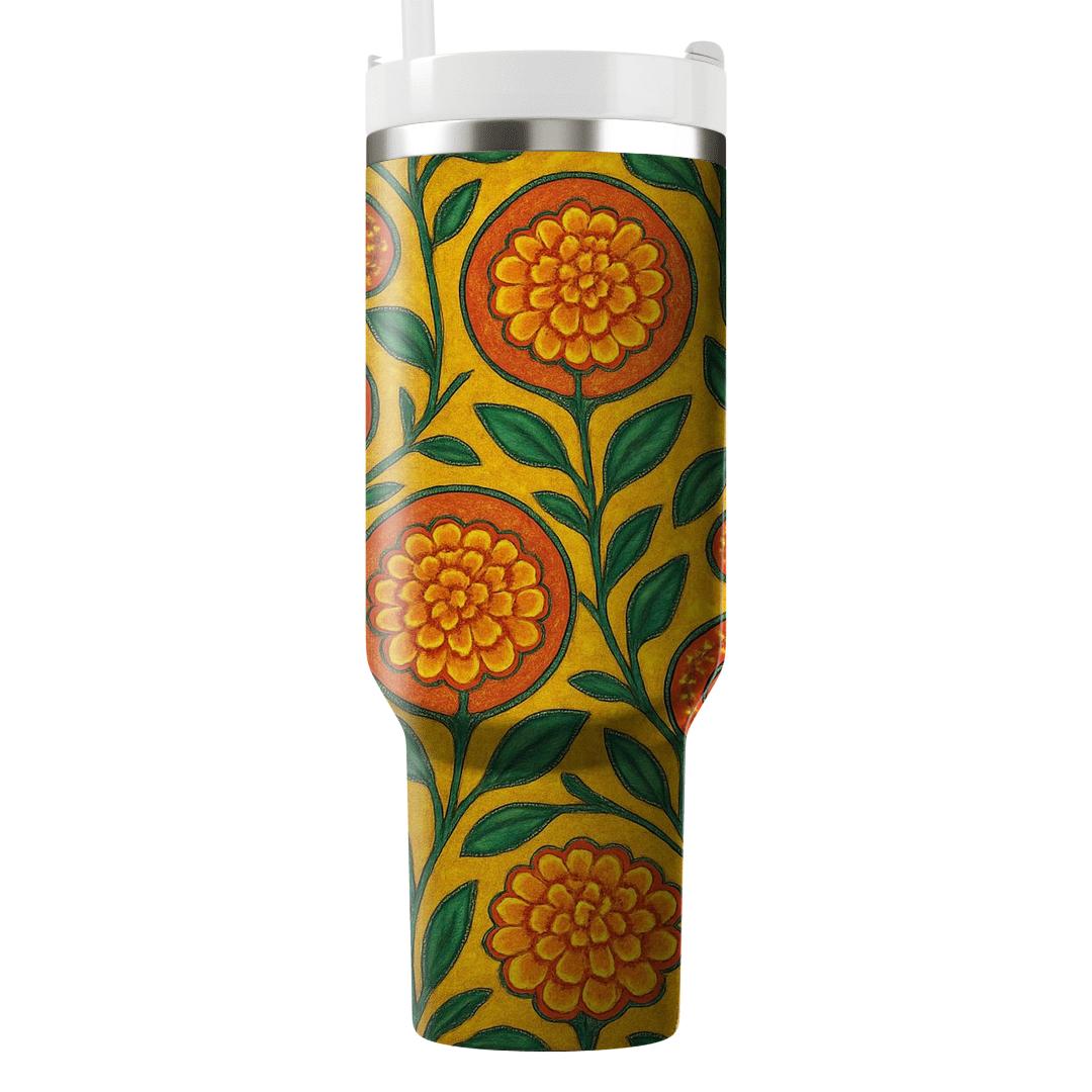 Sunlit Marigold Tapestry tumblers with lids