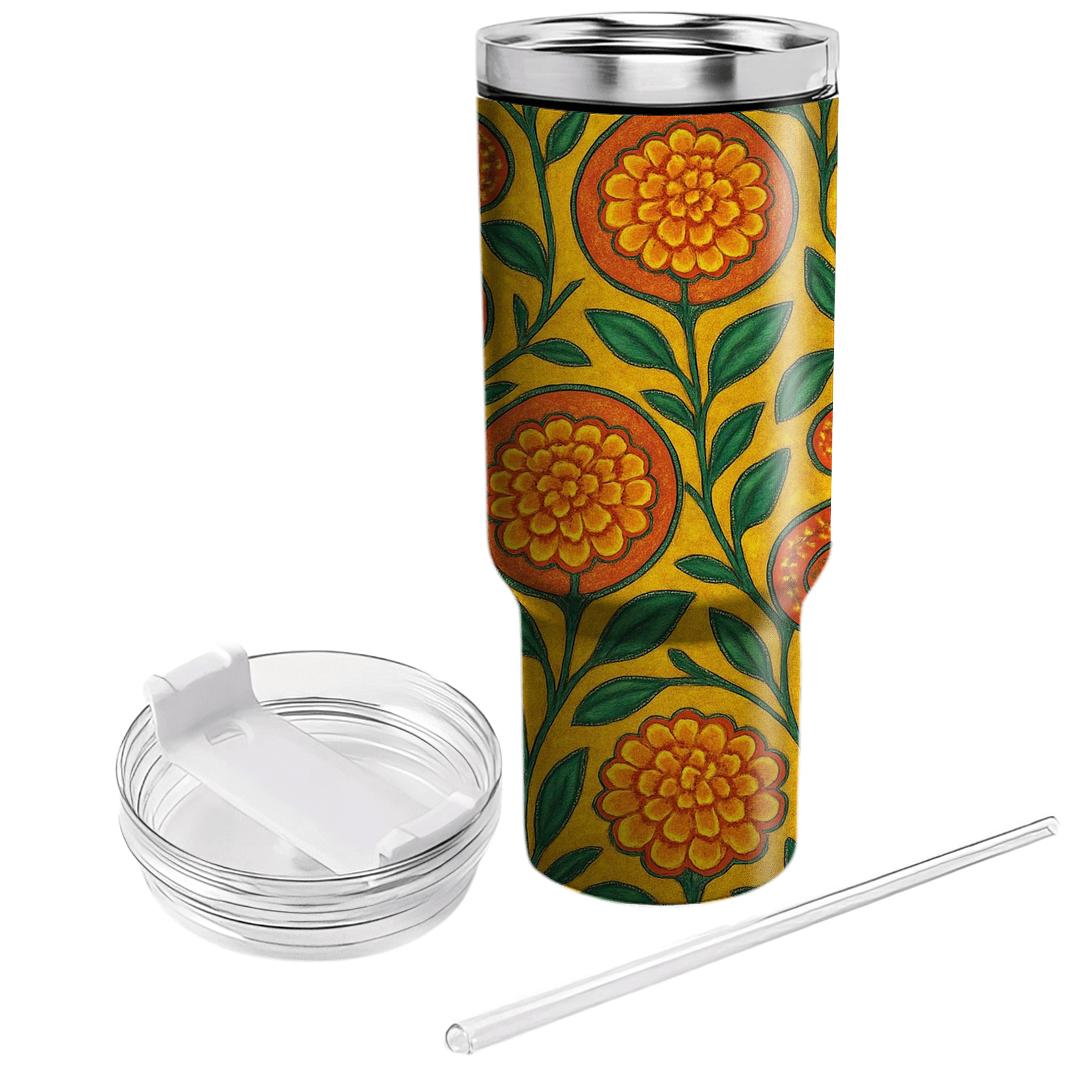 Sunlit Marigold Tapestry tumblers with lids