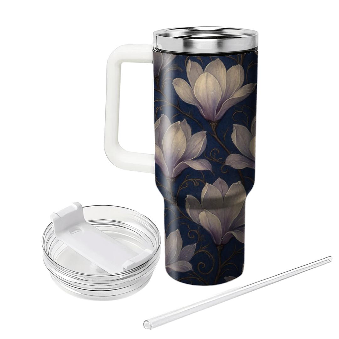 Midnight Magnolia Mosaic tumblers with lids