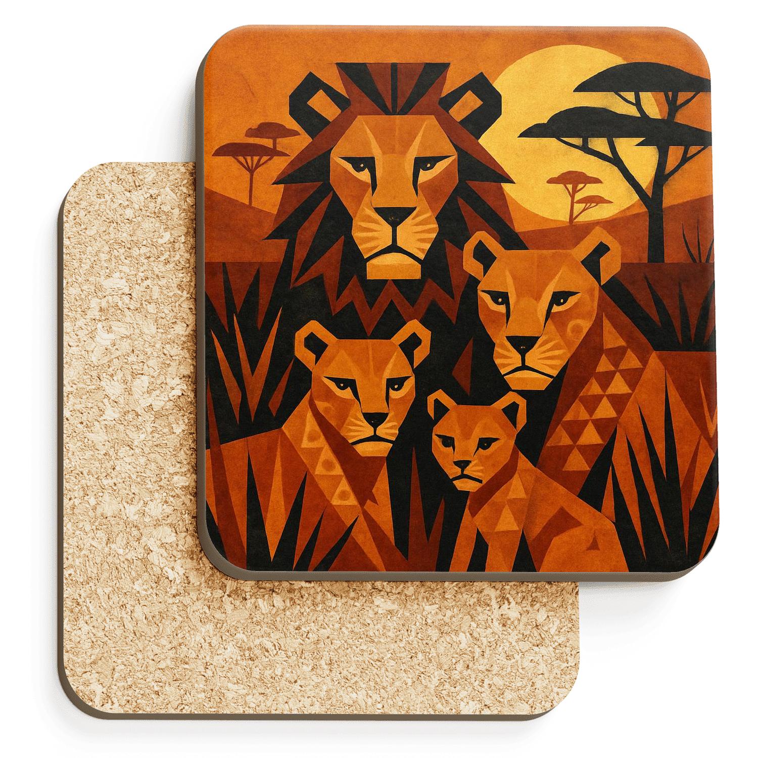 Savanna Geometry Lions absorbent drink coasters