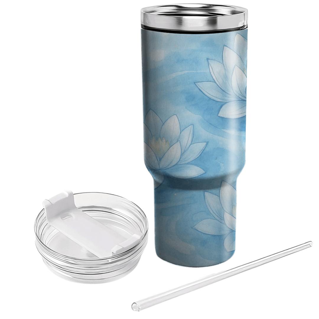 Cerulean Watercolor Lotus tumblers for gifts