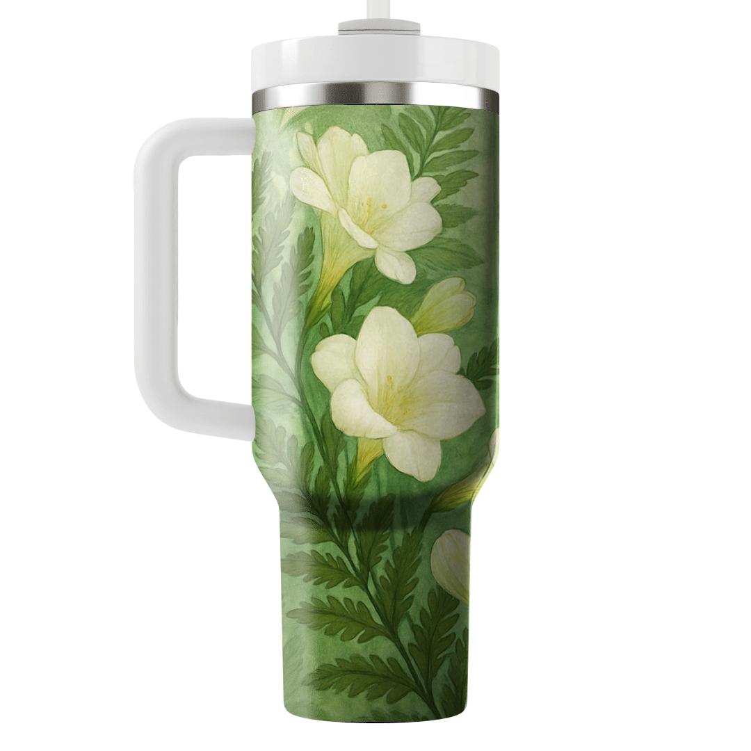 Verdant Fern And Freesia travel tumblers