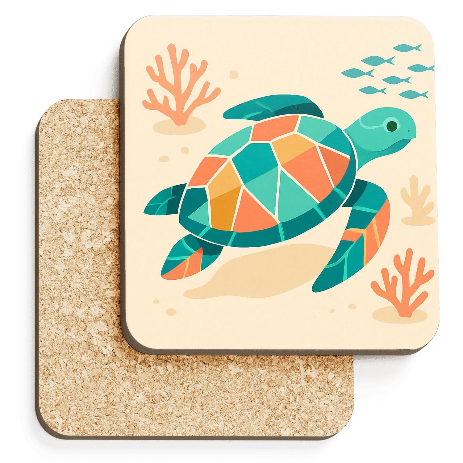 Geometric Coral Reef Turtle elegant tabletop coasters
