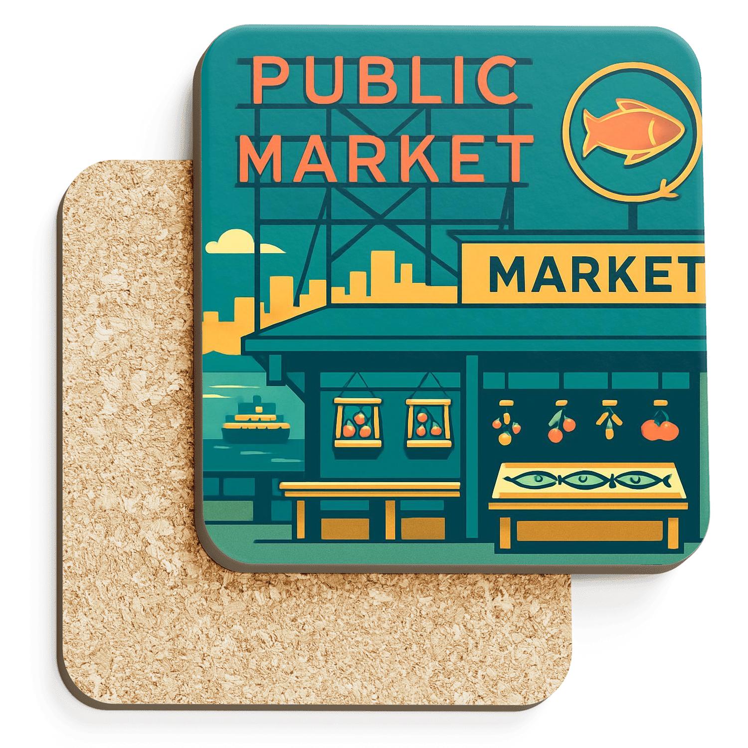 Pike Place Market Seattle personalized drink coasters