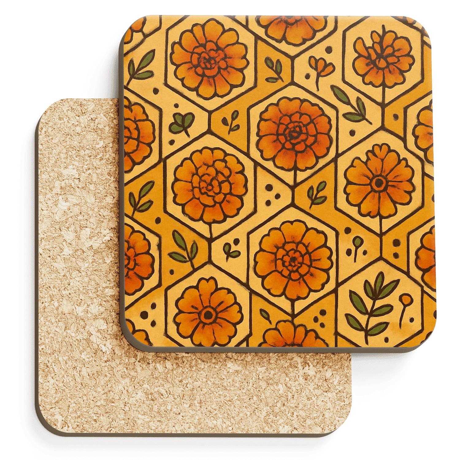 Desert Marigold Geometry absorbent drink coasters