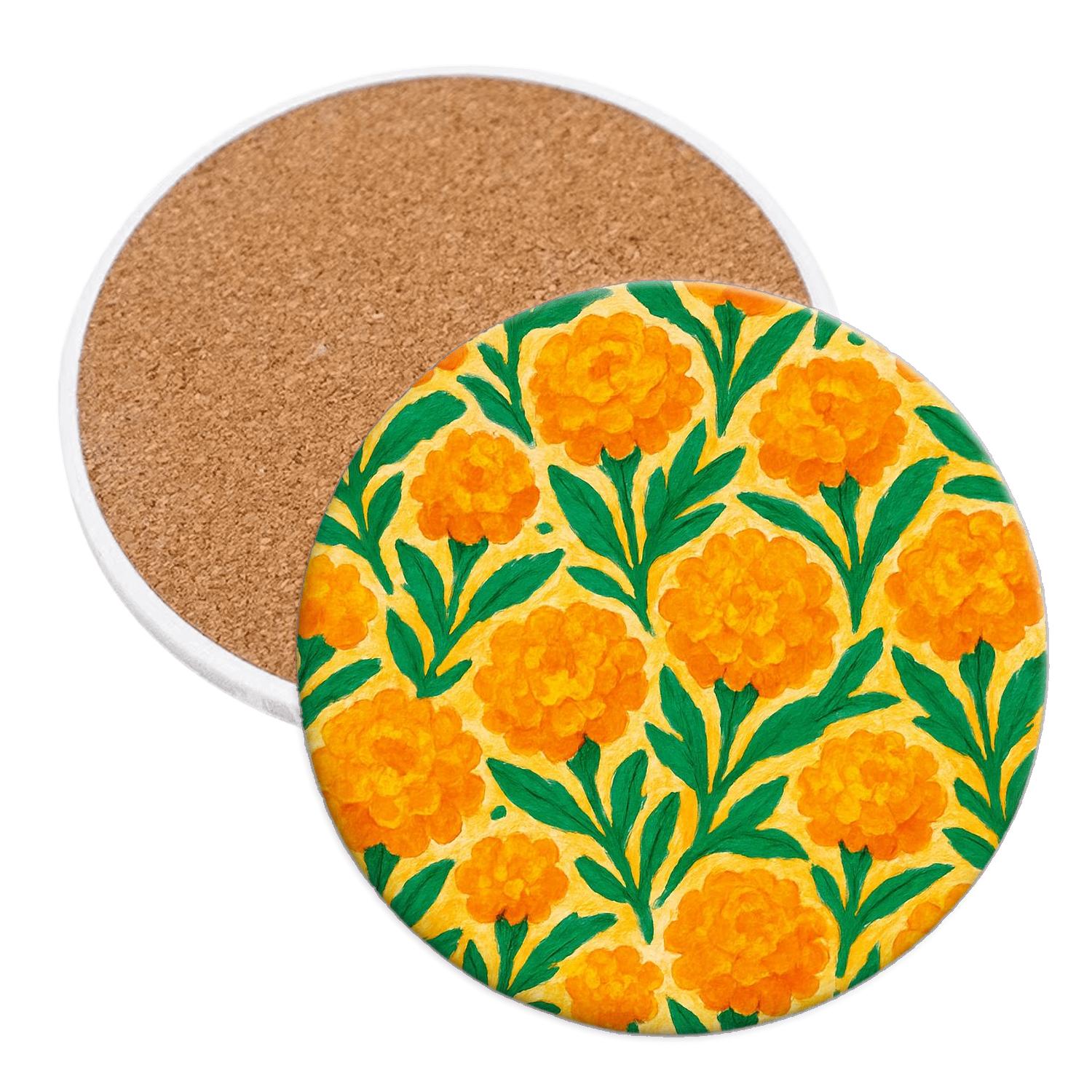 Golden Marigold Festival custom engraved coasters