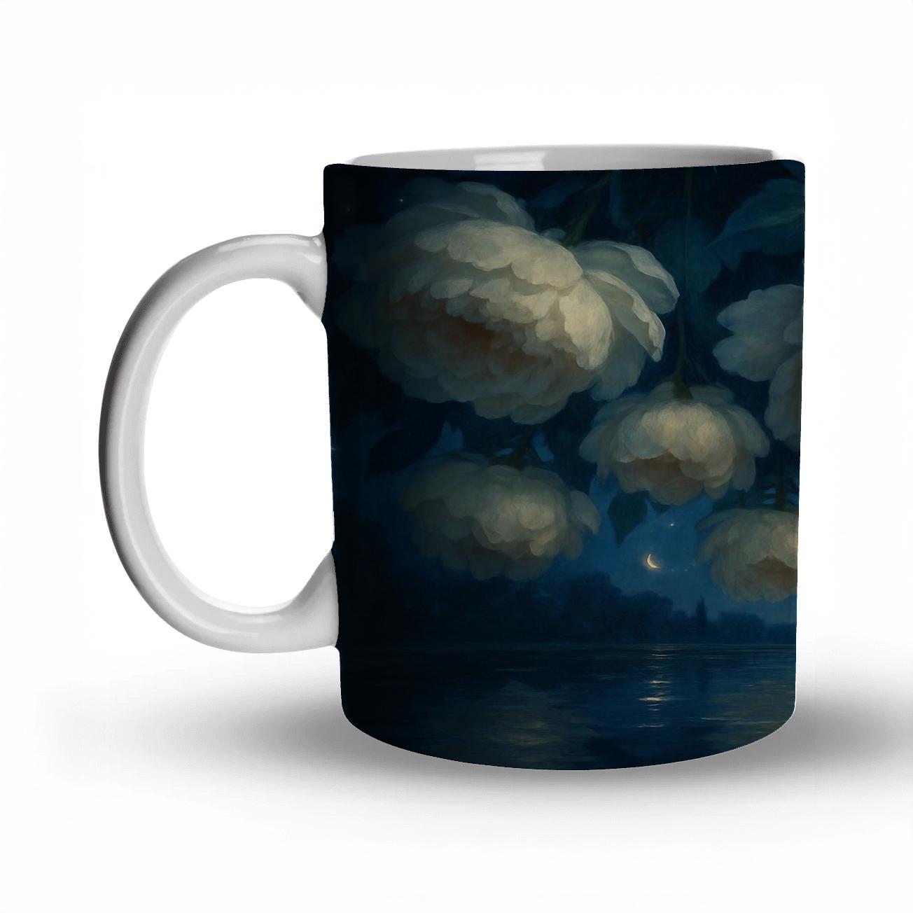 Moonlit Peony Canopy custom printed mugs