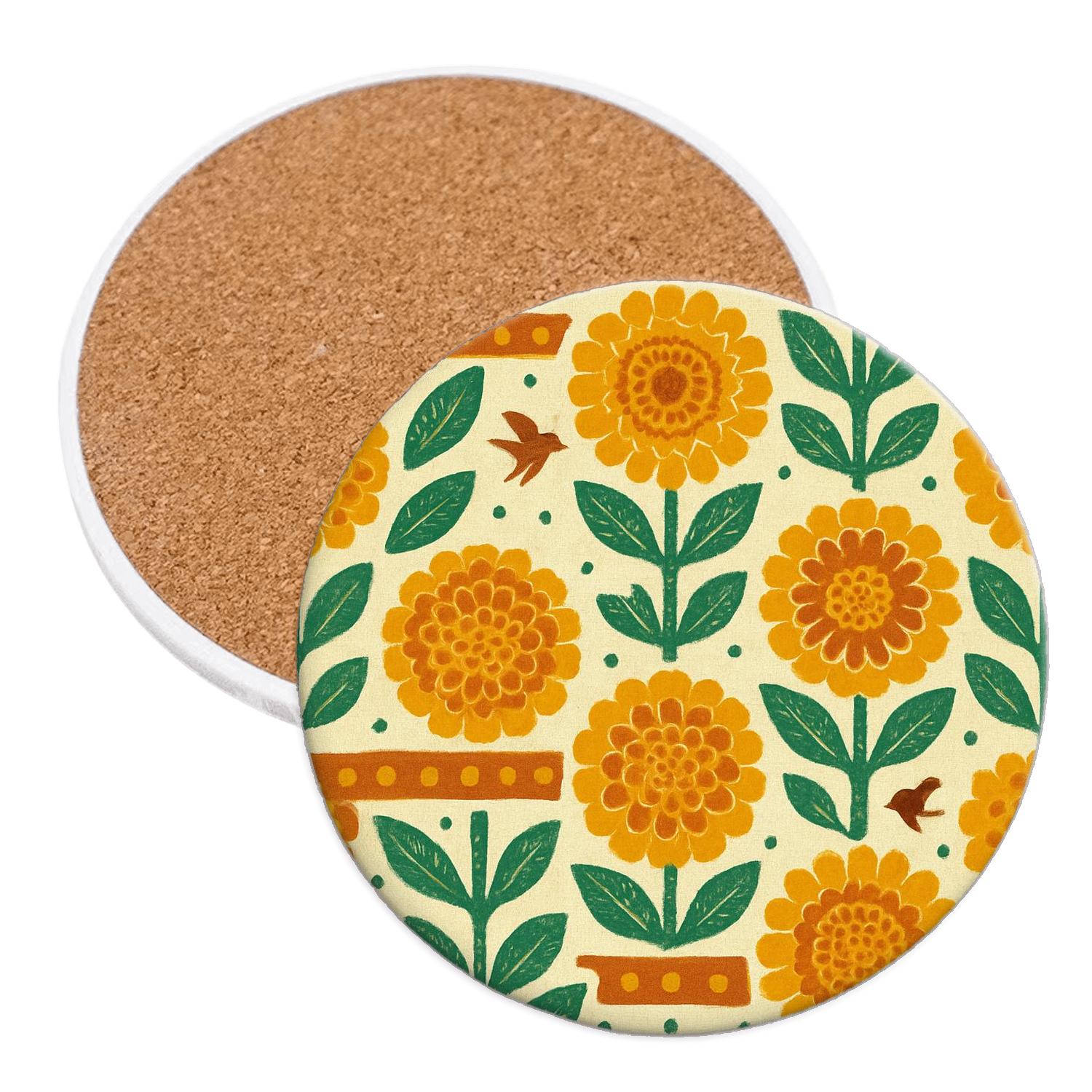 Sunlit Marigold Mosaic elegant tabletop coasters