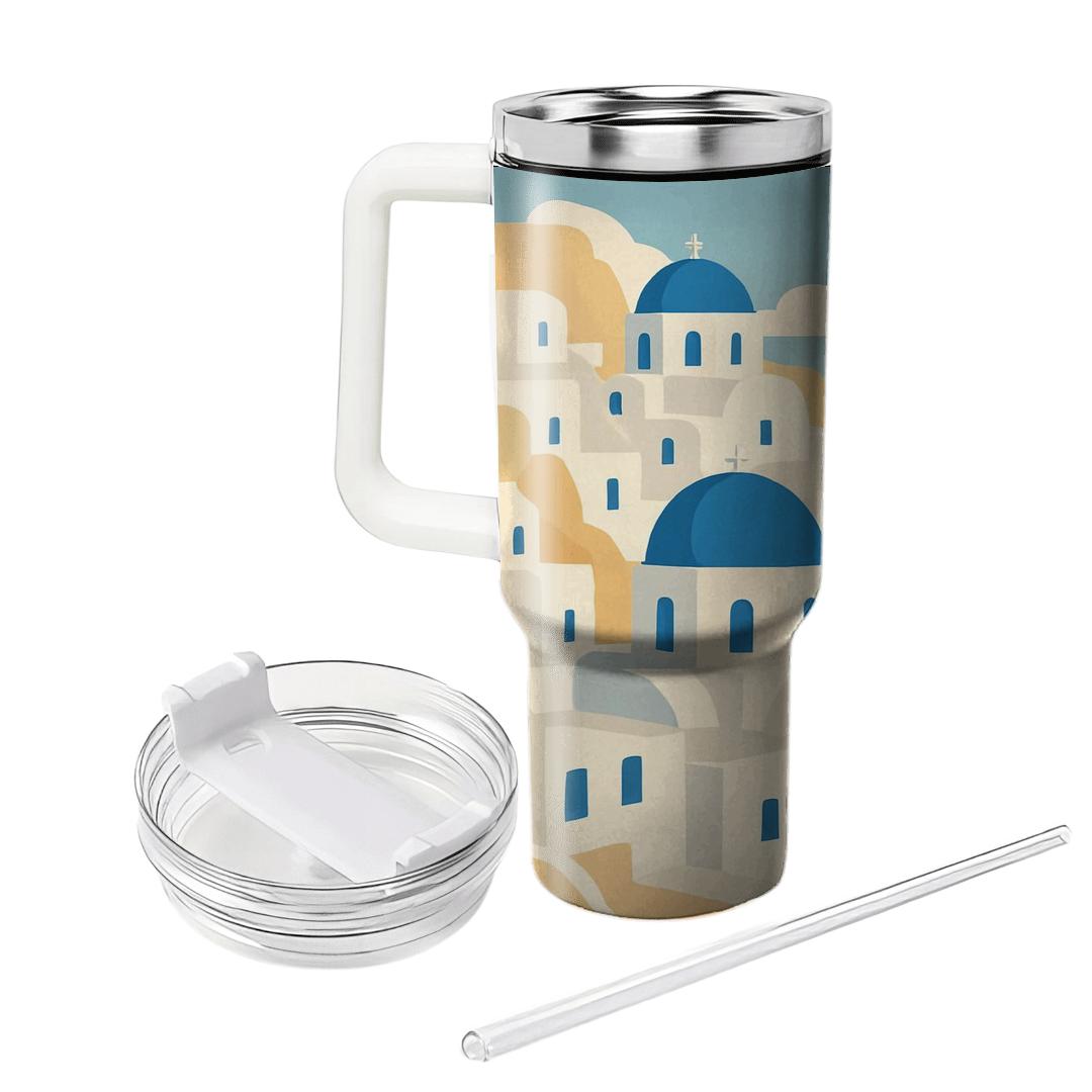 Santorini Cliffside Village travel tumblers