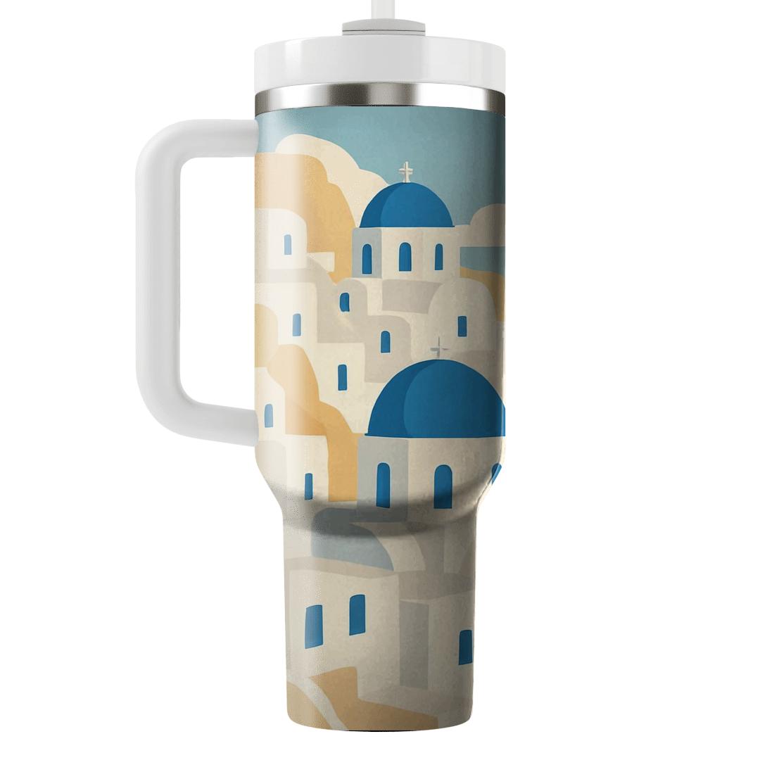 Santorini Cliffside Village travel tumblers
