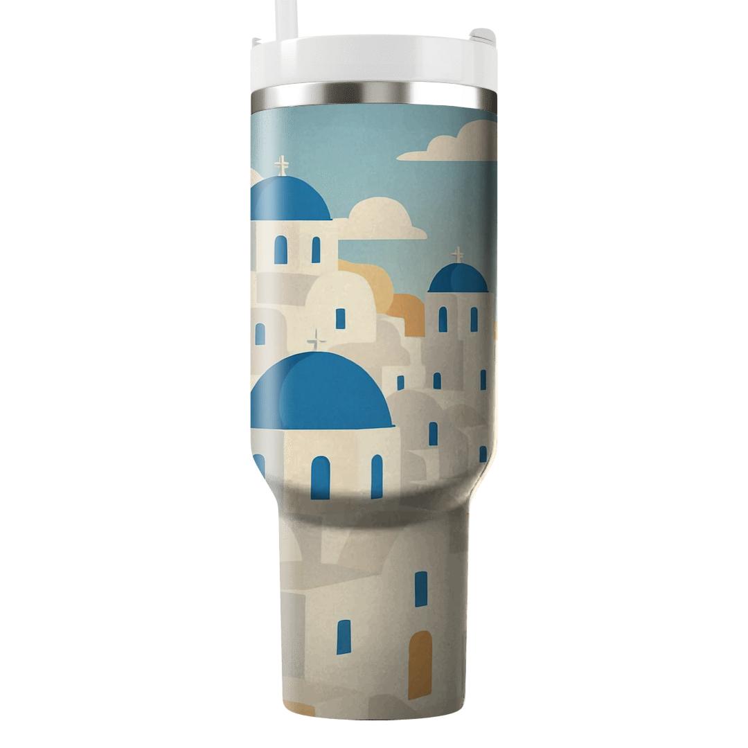 Santorini Cliffside Village travel tumblers