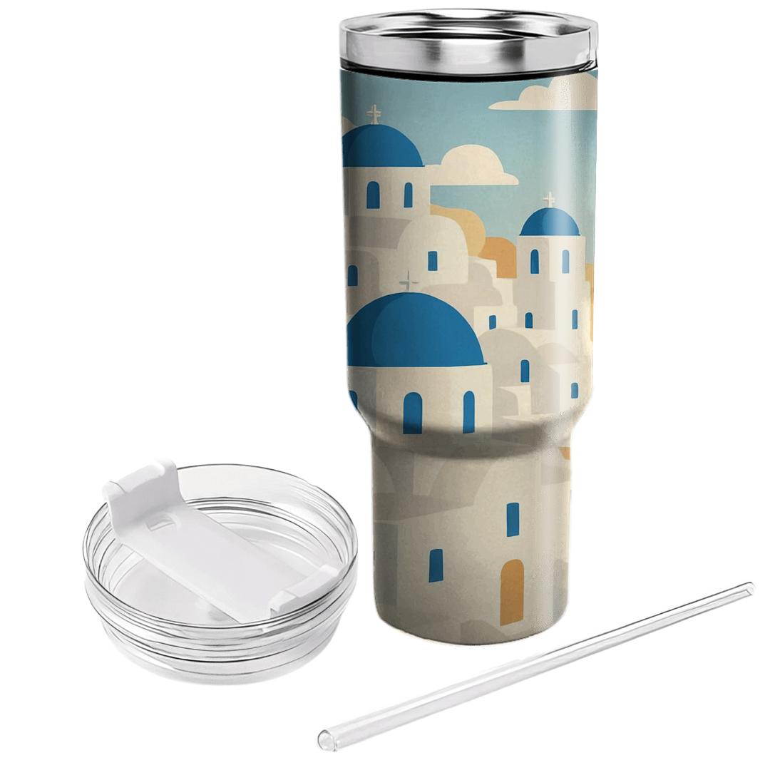 Santorini Cliffside Village travel tumblers
