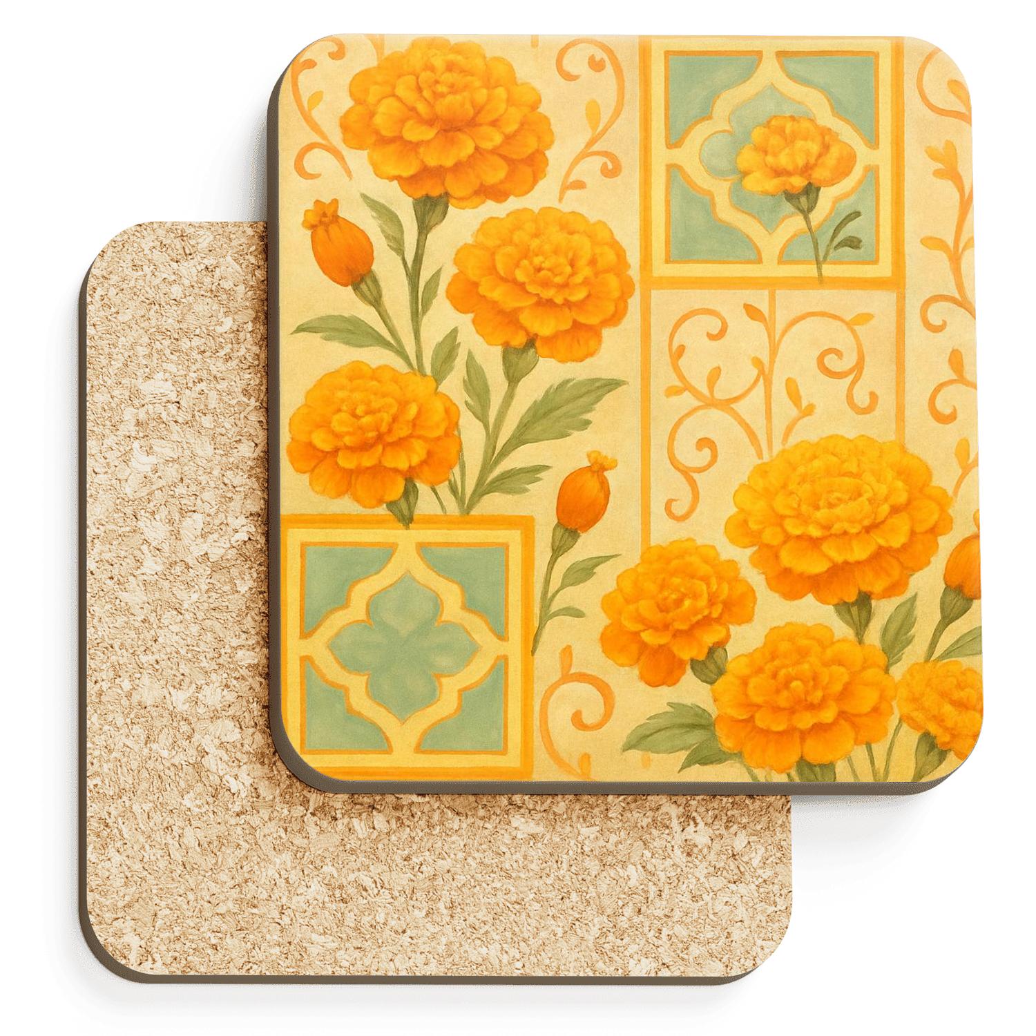 Sunrise Marigold Mosaic custom engraved coasters