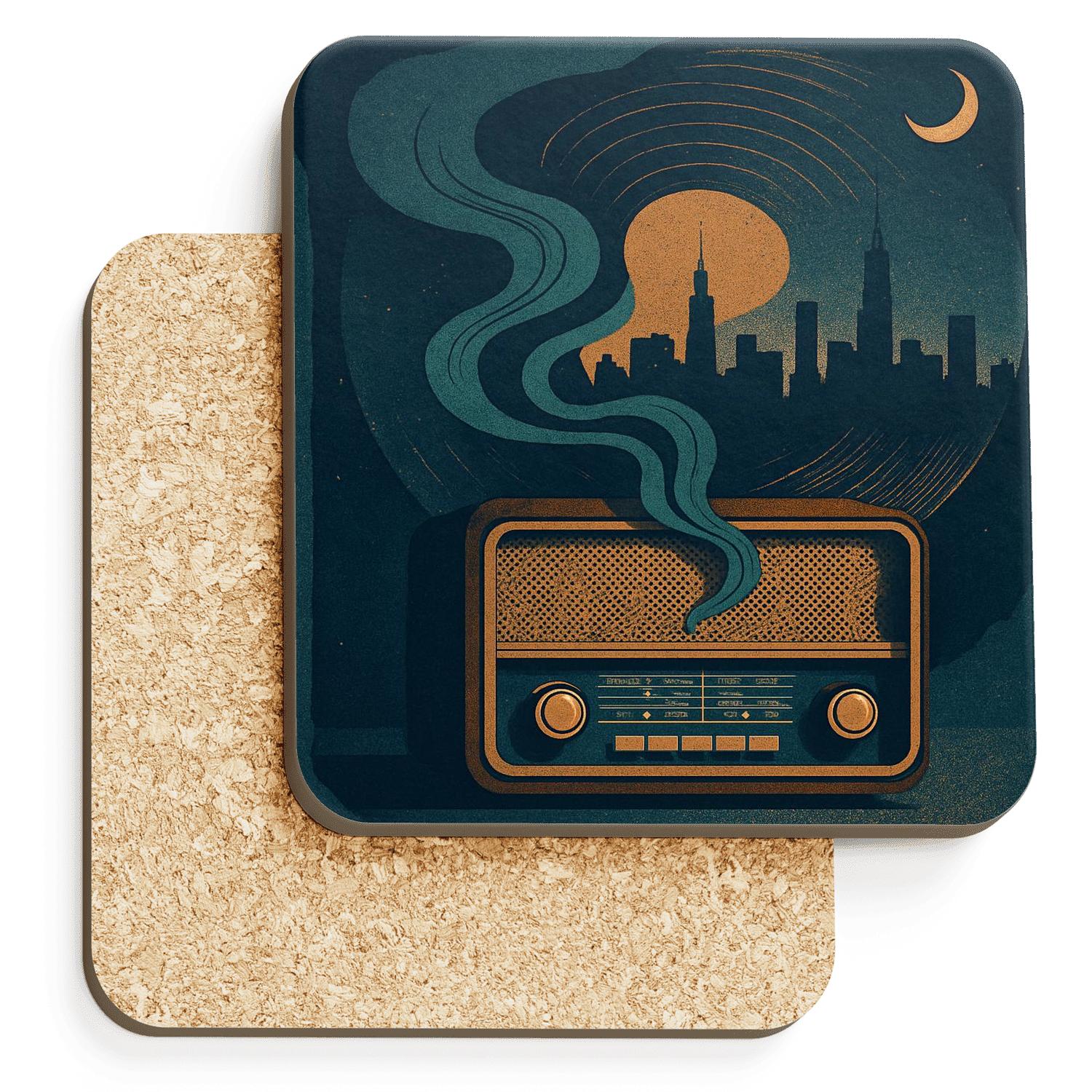 Analog Midnight Radio cork coaster sets