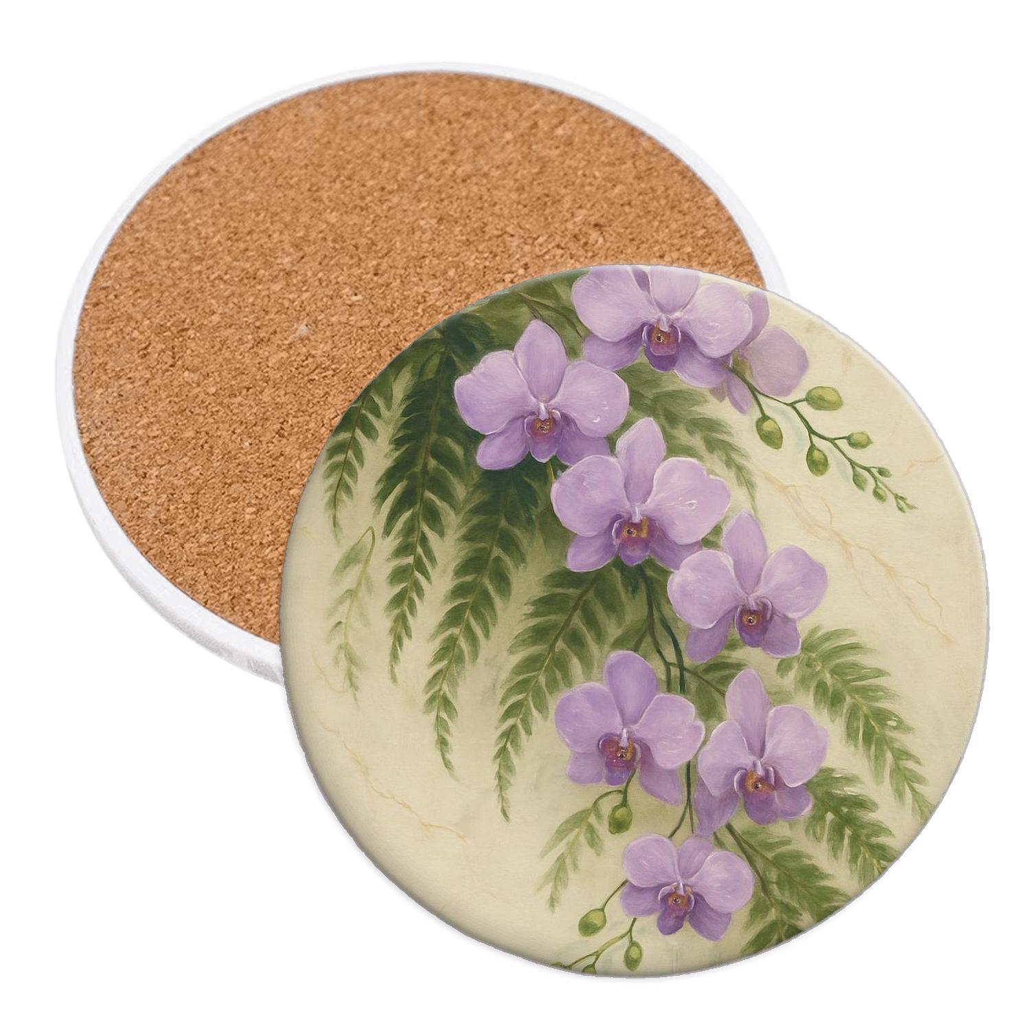 Verdant Orchid Cascade cork coaster sets