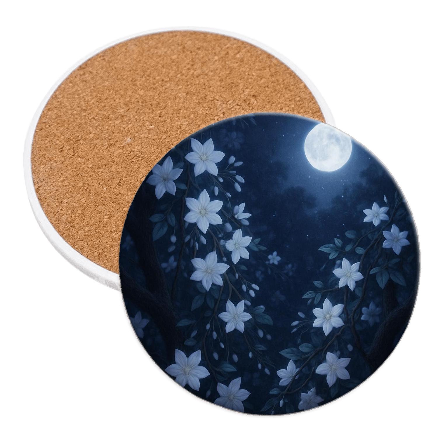 Moonlit Jasmine Reverie wooden table coasters