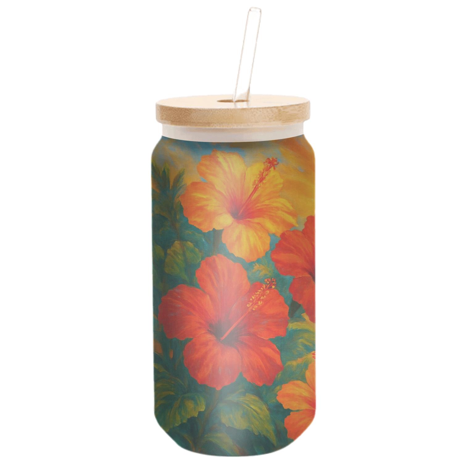 Tropical Sunrise Hibiscus handcrafted glassware drinkware