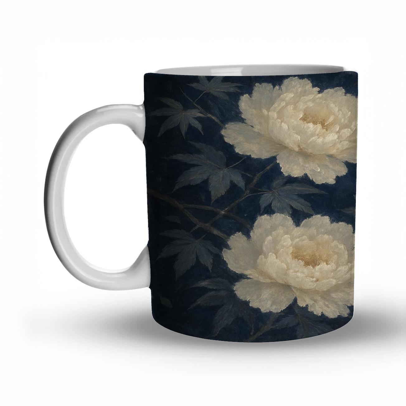 Moonlit Japanese Peony custom printed mugs