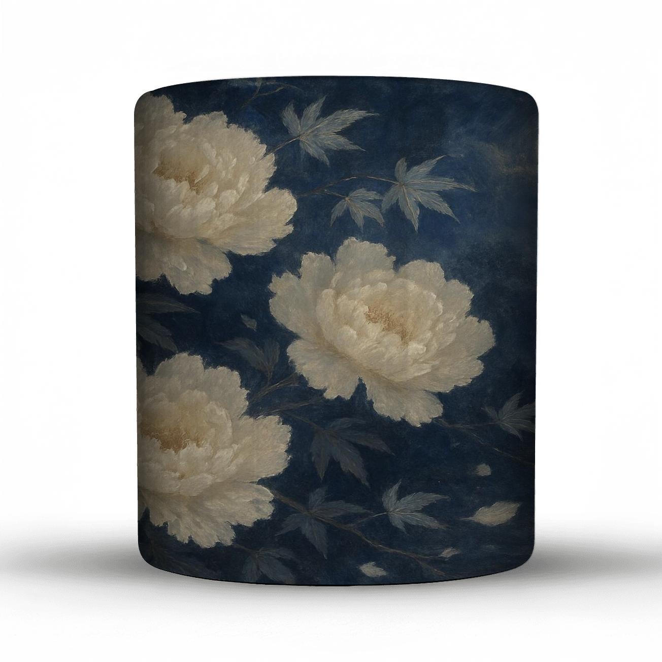Moonlit Japanese Peony custom printed mugs