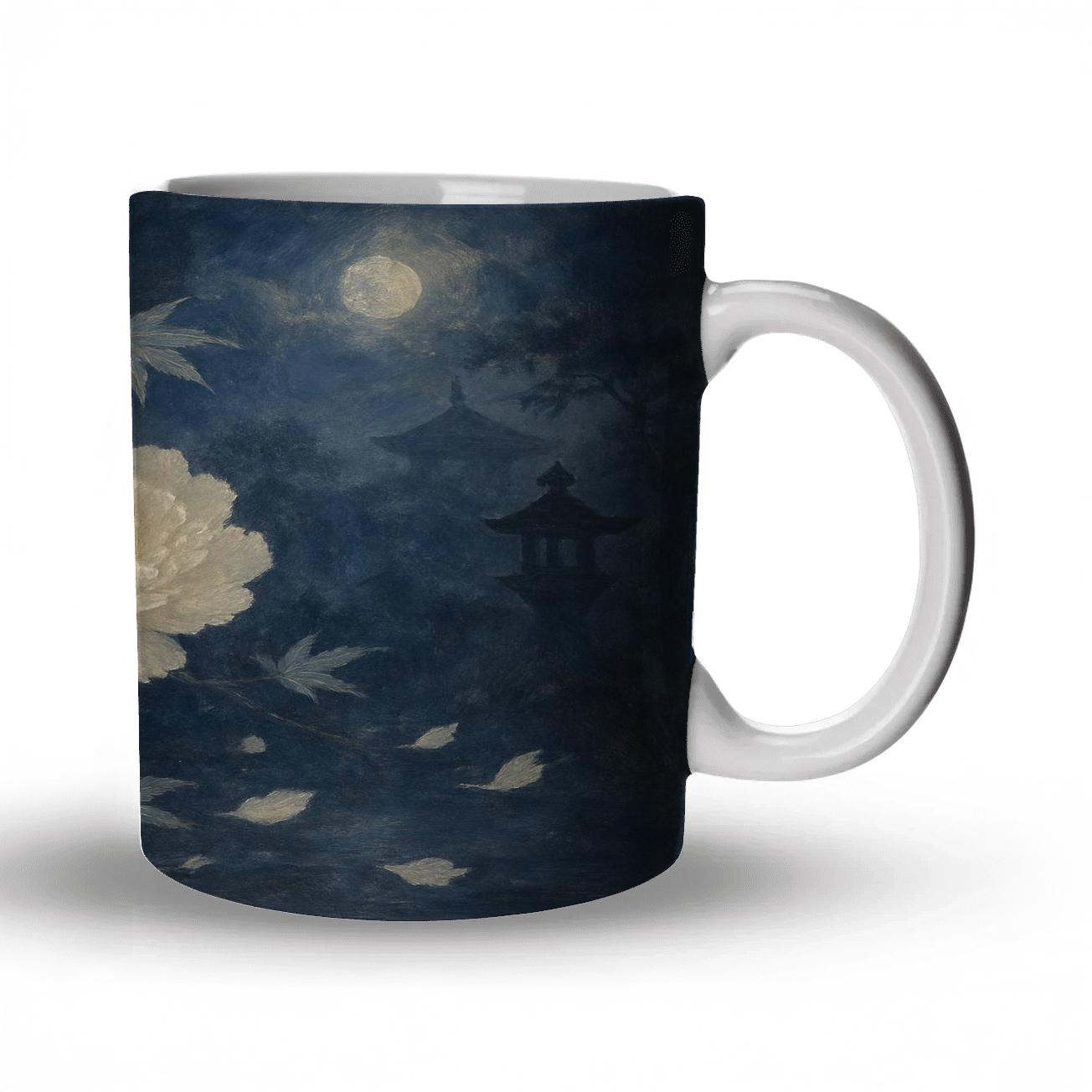 Moonlit Japanese Peony custom printed mugs