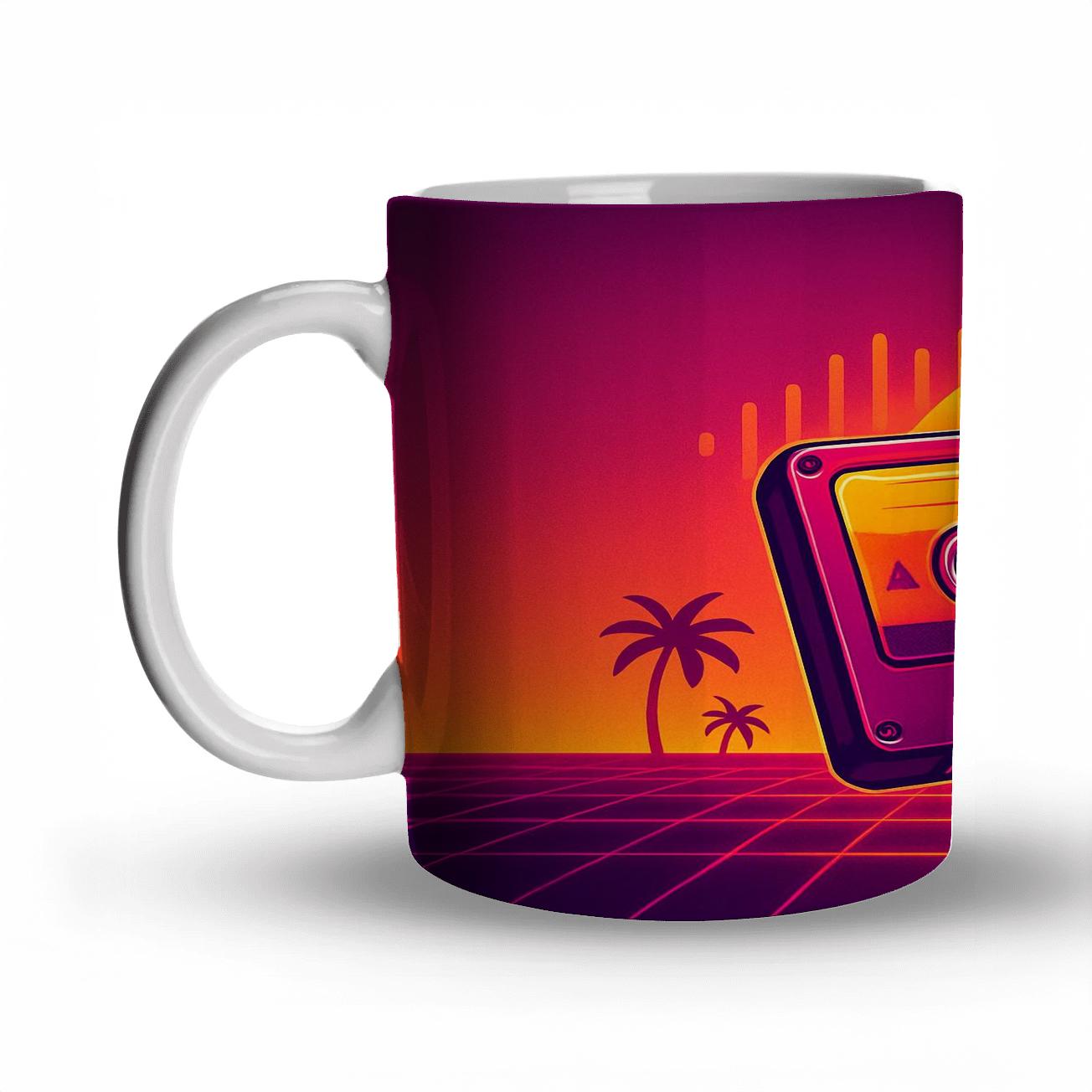 Solar Synthwave Cassette custom printed mugs