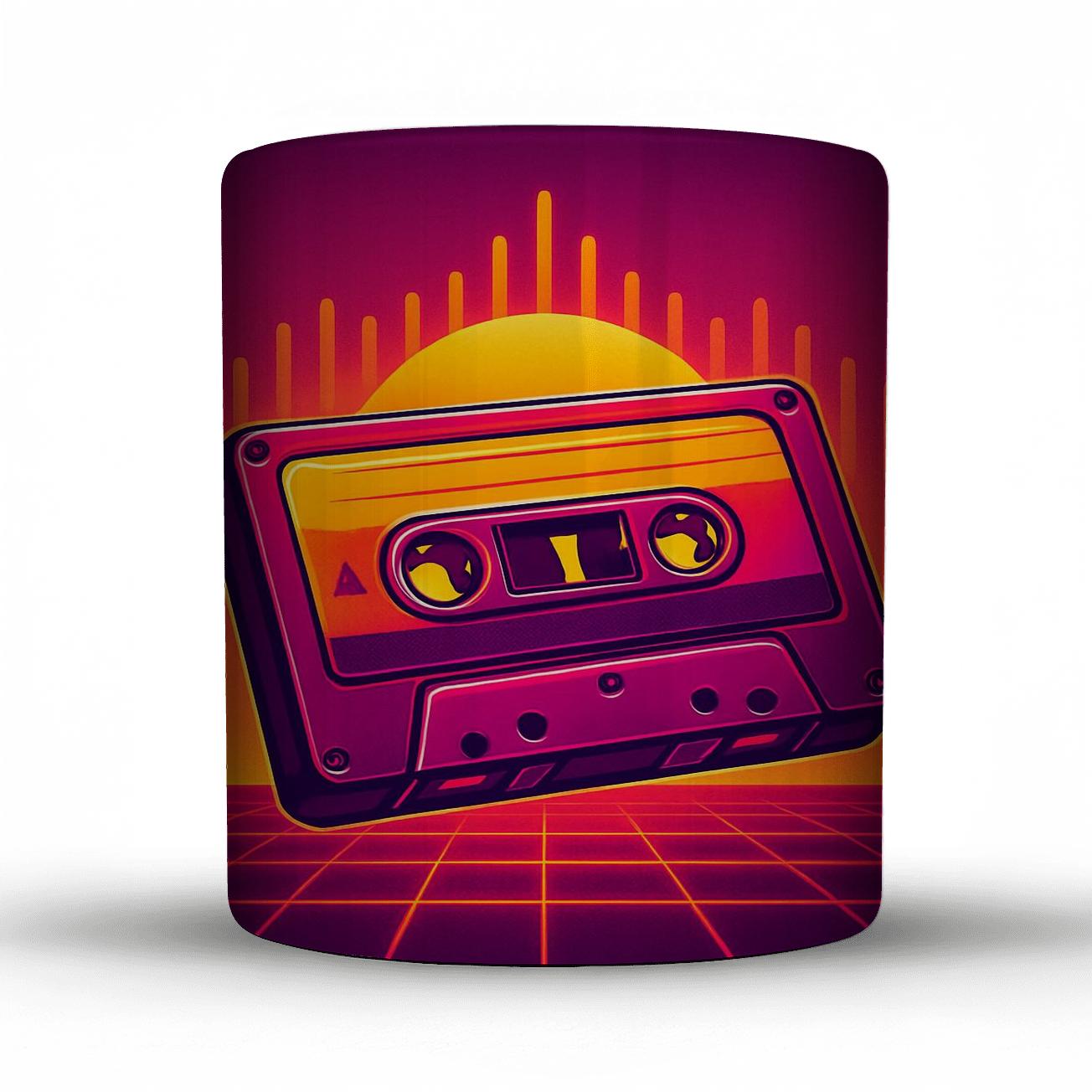 Solar Synthwave Cassette custom printed mugs