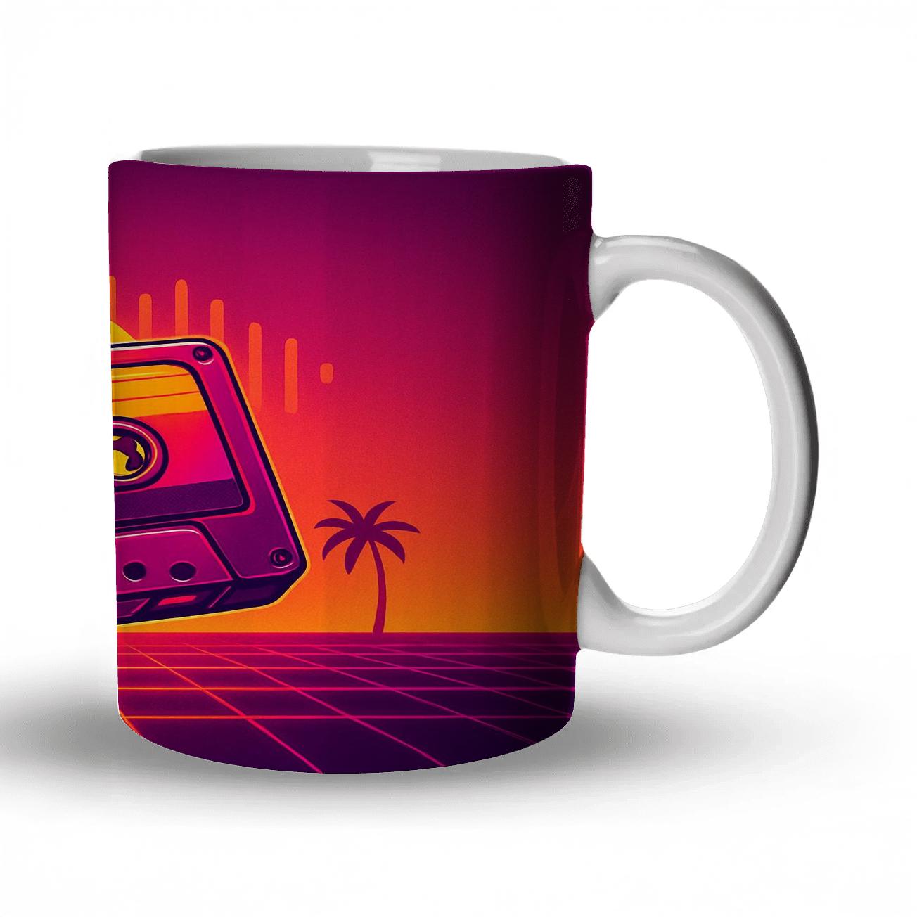 Solar Synthwave Cassette custom printed mugs