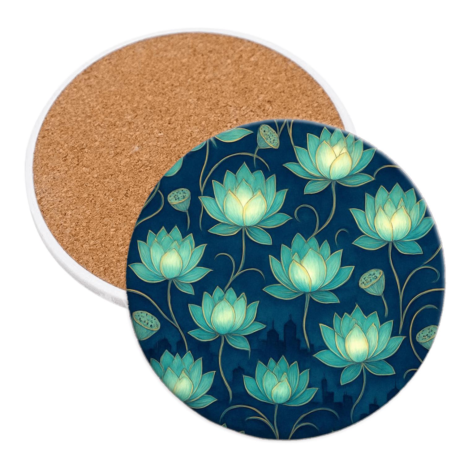 Midnight Lotus Tapestry elegant tabletop coasters