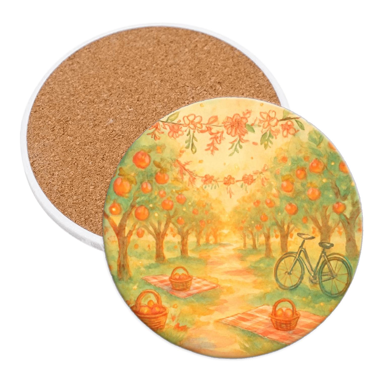 Midsummer Orchard Reverie absorbent drink coasters