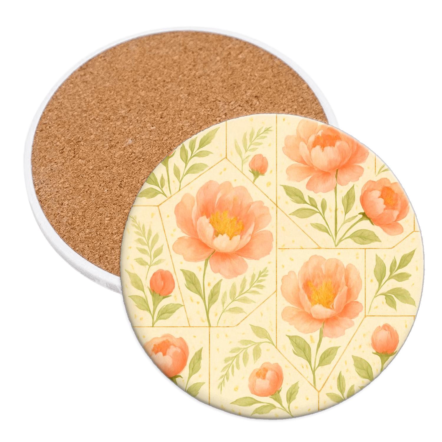 Sunrise Peony Mosaic custom engraved coasters
