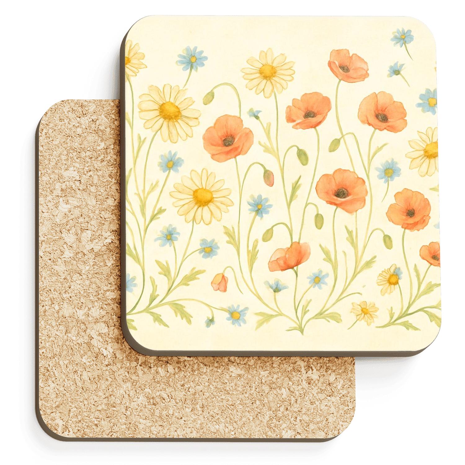 Sunlit Meadow Scroll wooden table coasters