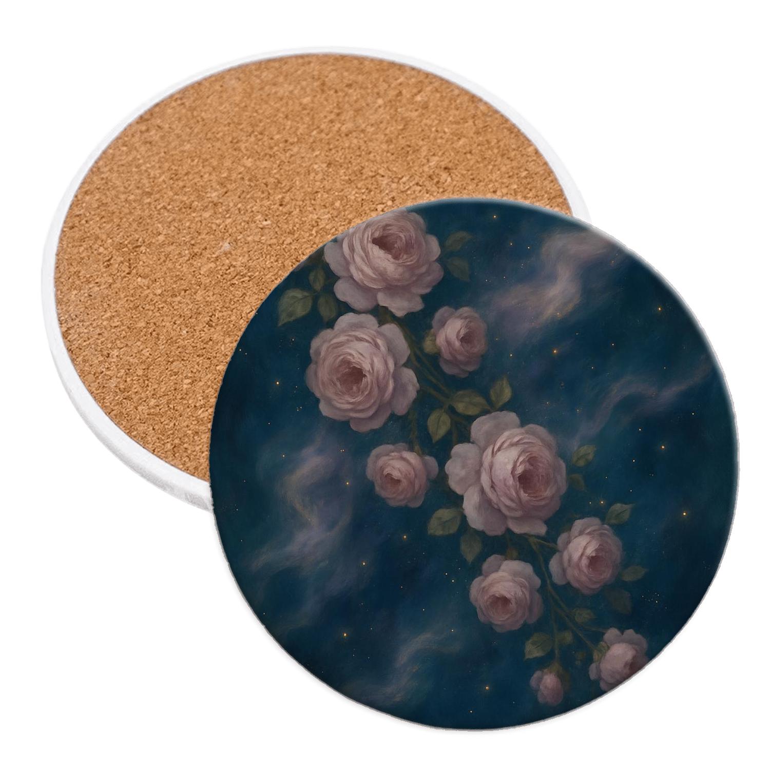 Nebula Rose Cascade personalized drink coasters