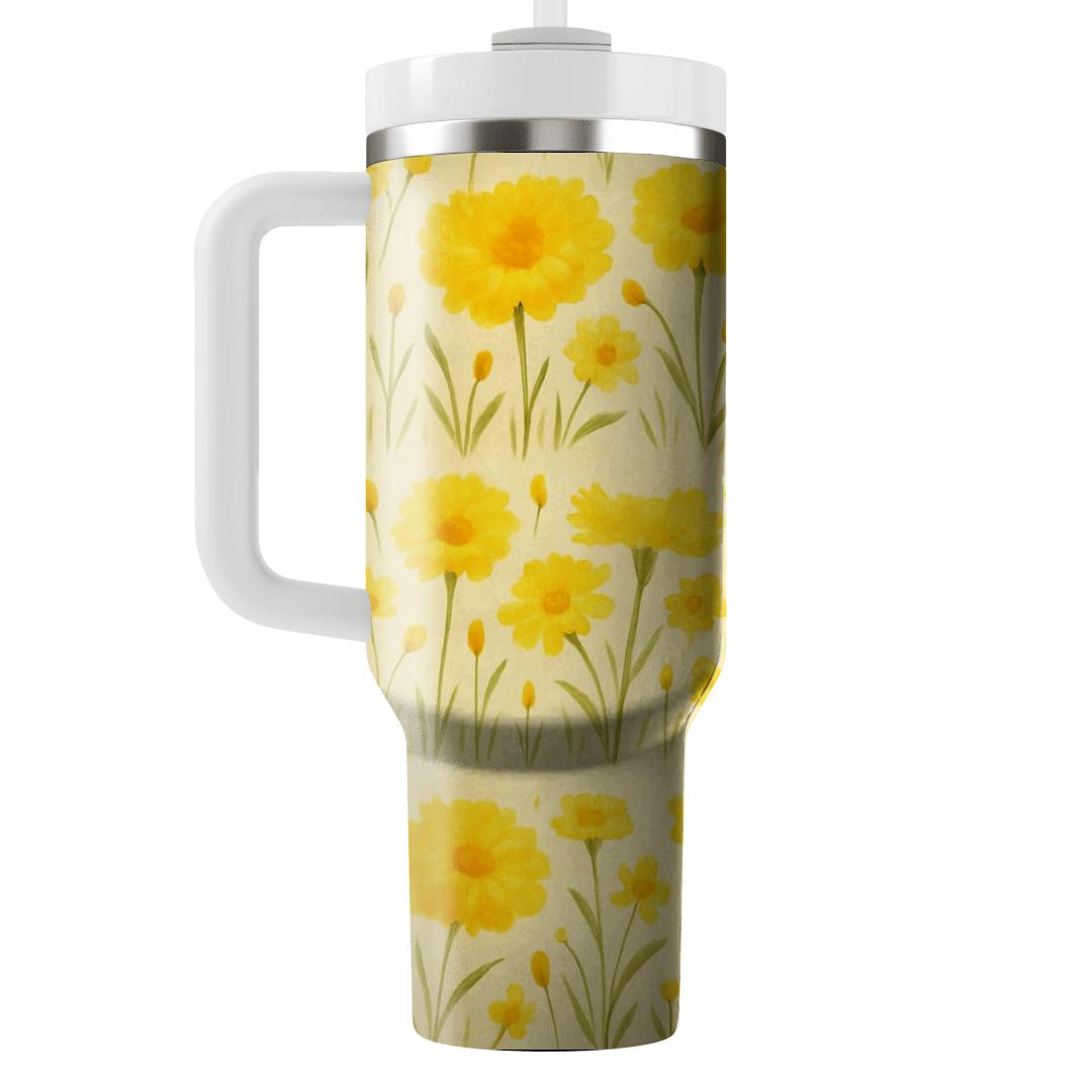 Sunlit Canary Meadow travel tumblers