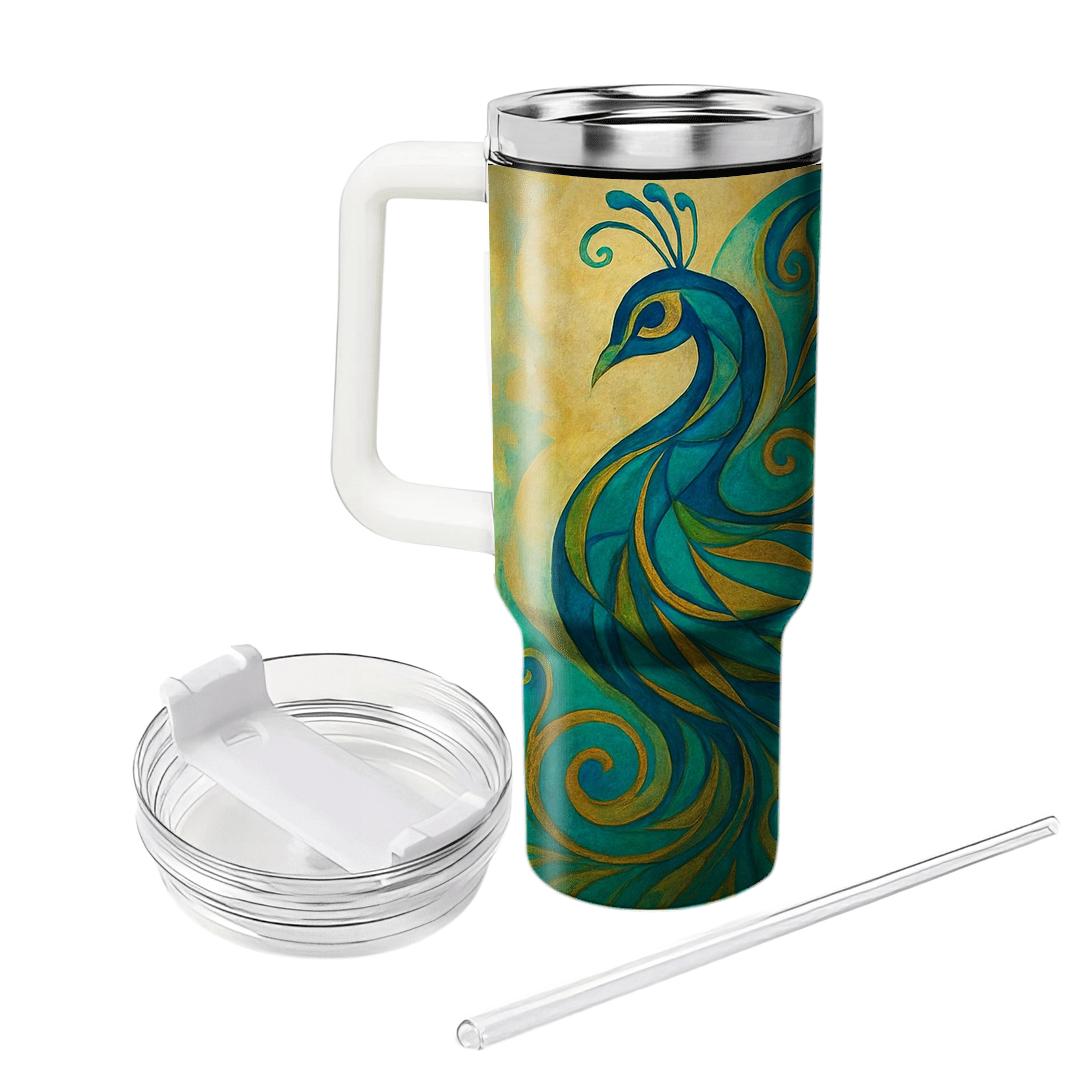 Abstract Peacock Plume tumblers with lids