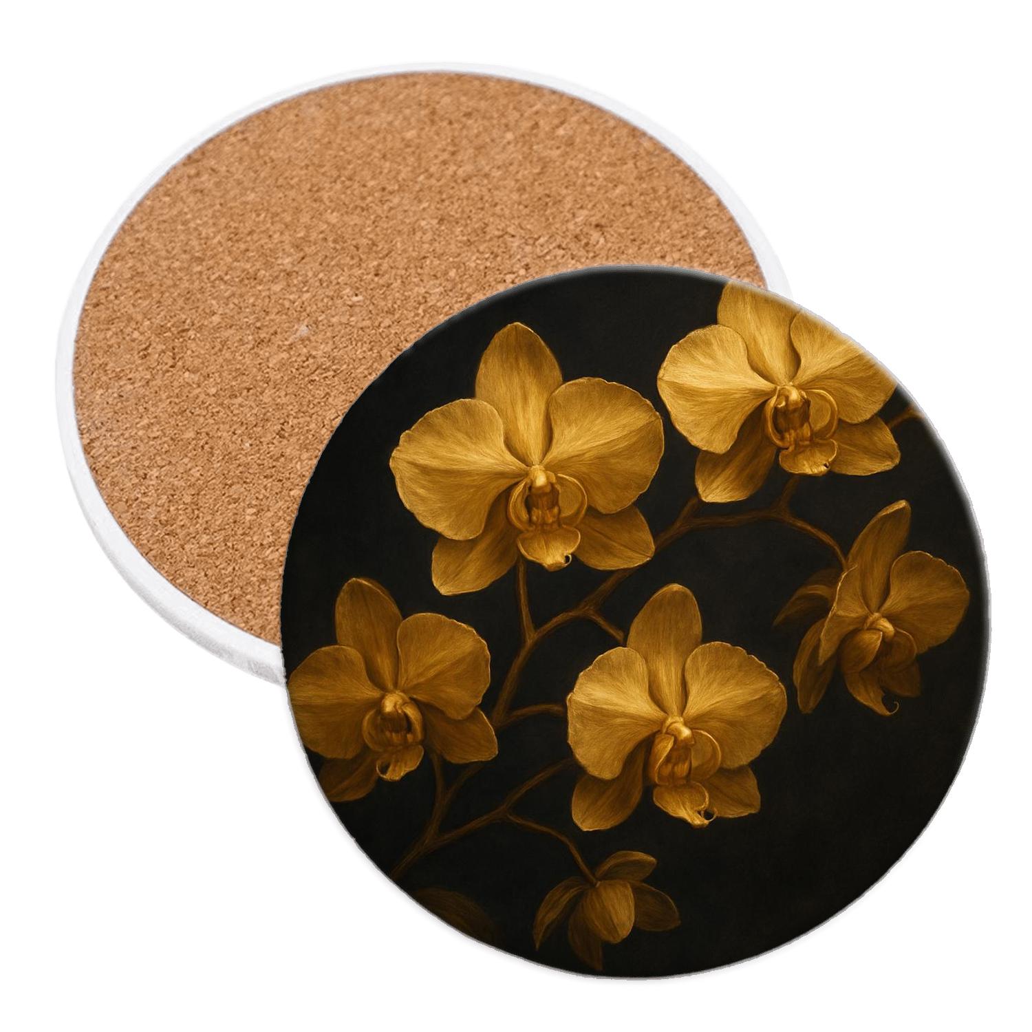 Golden Orchid Reverie custom engraved coasters