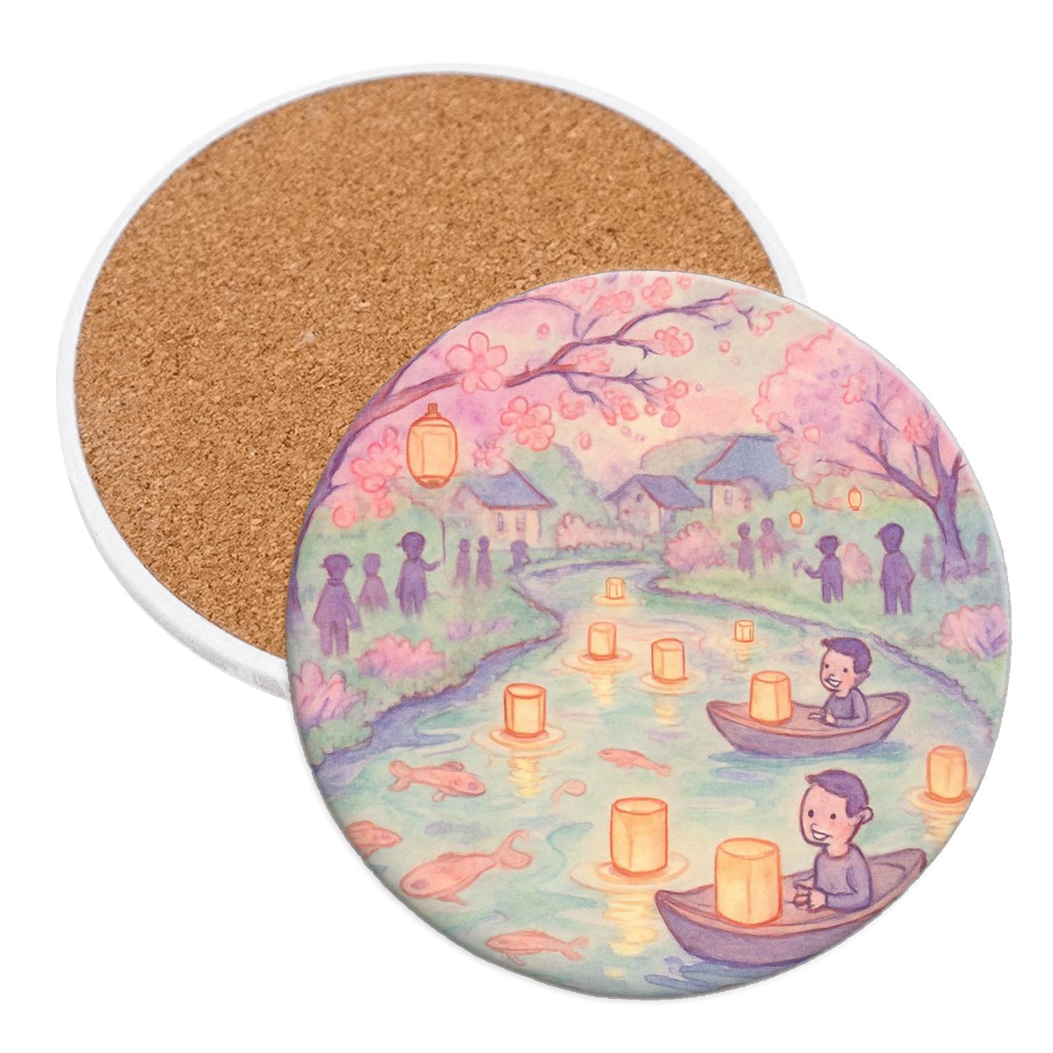 Spring Lantern River absorbent drink coasters