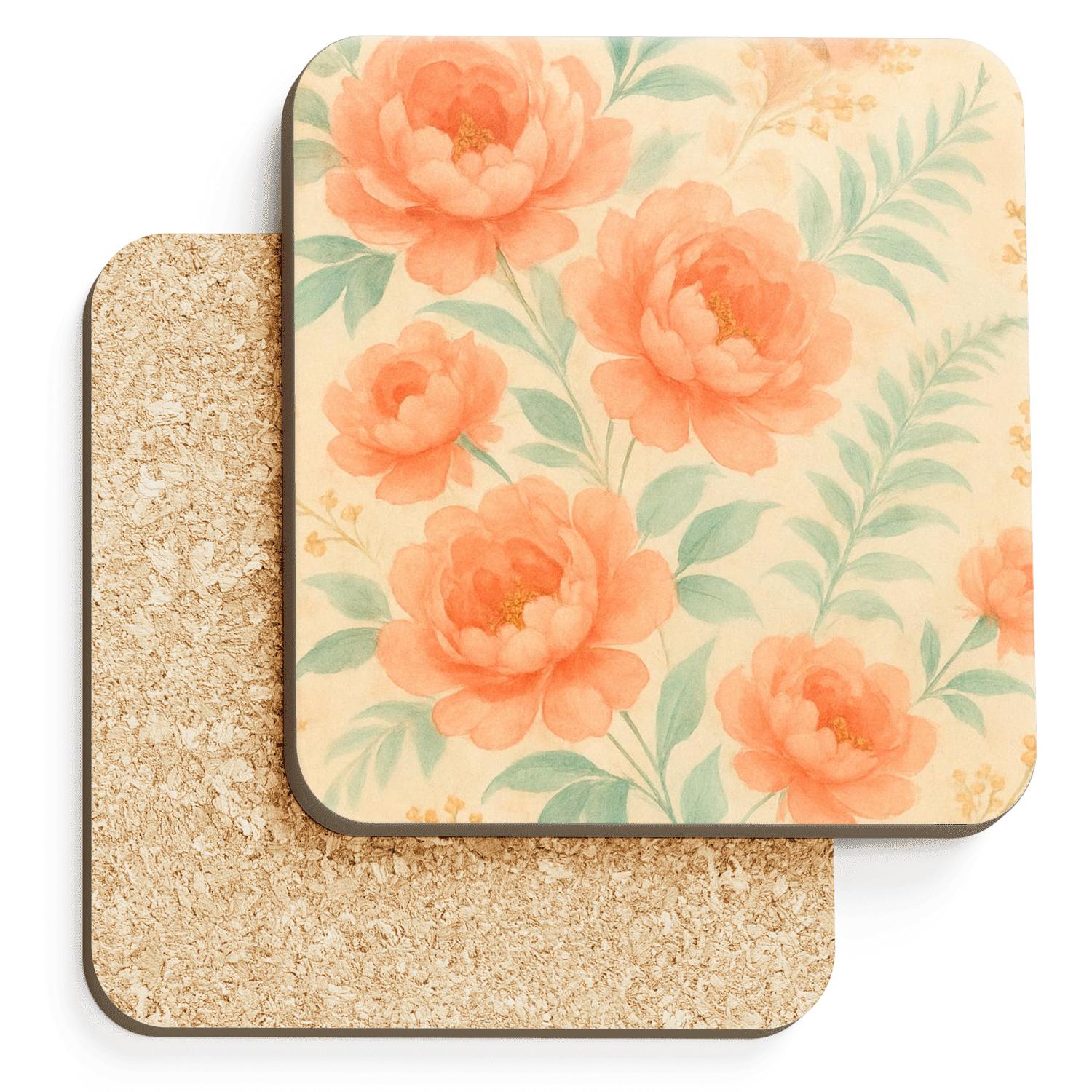 Sunlit Peony Cascade custom engraved coasters