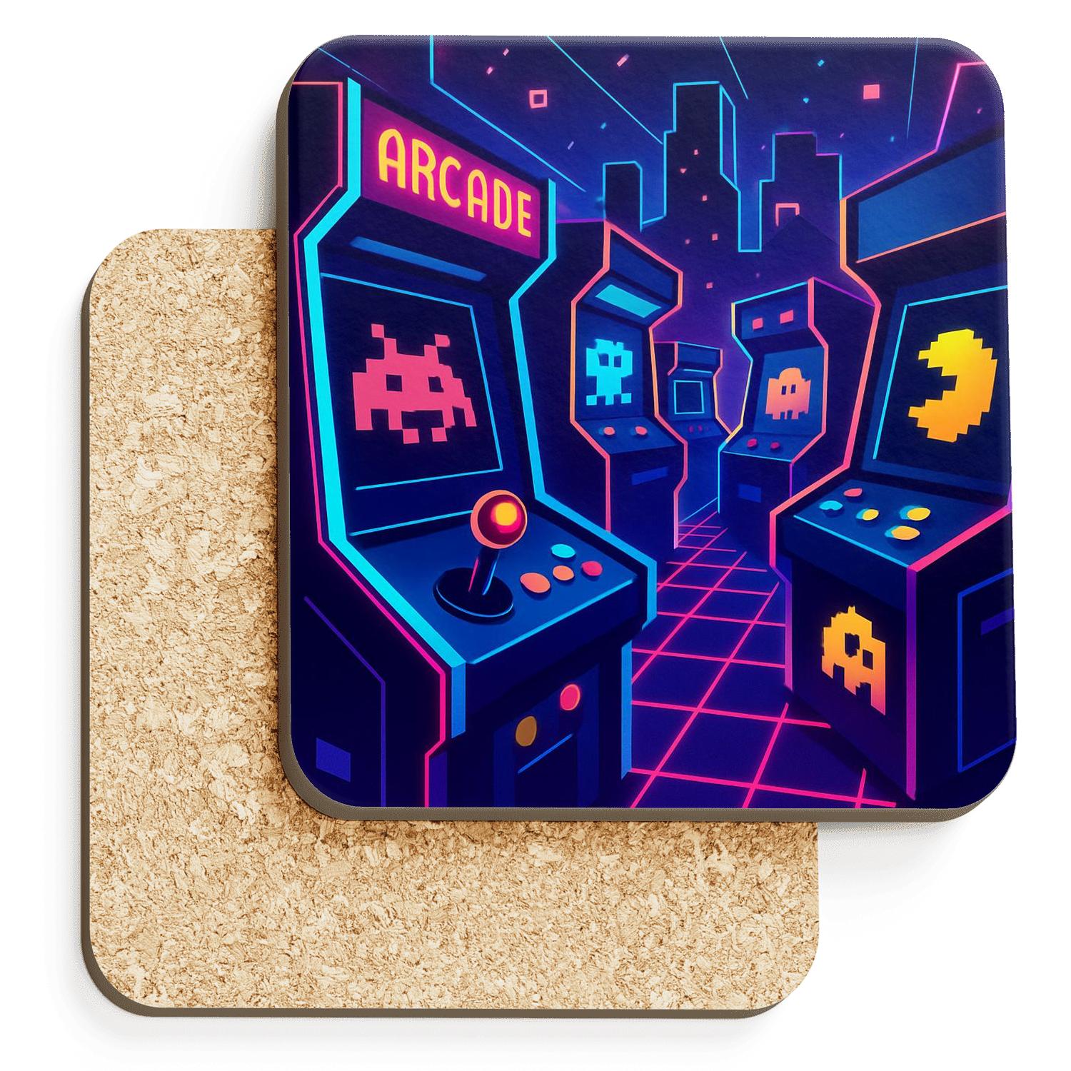 Neon Arcade Odyssey decorative beverage coasters