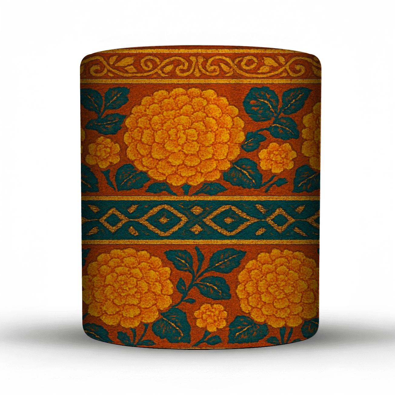 Solar Marigold Tapestry travel mugs with handles