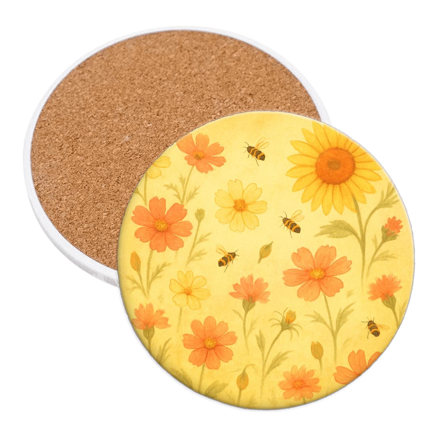 Vintage Sunlit Wildflower Patch cork coaster sets