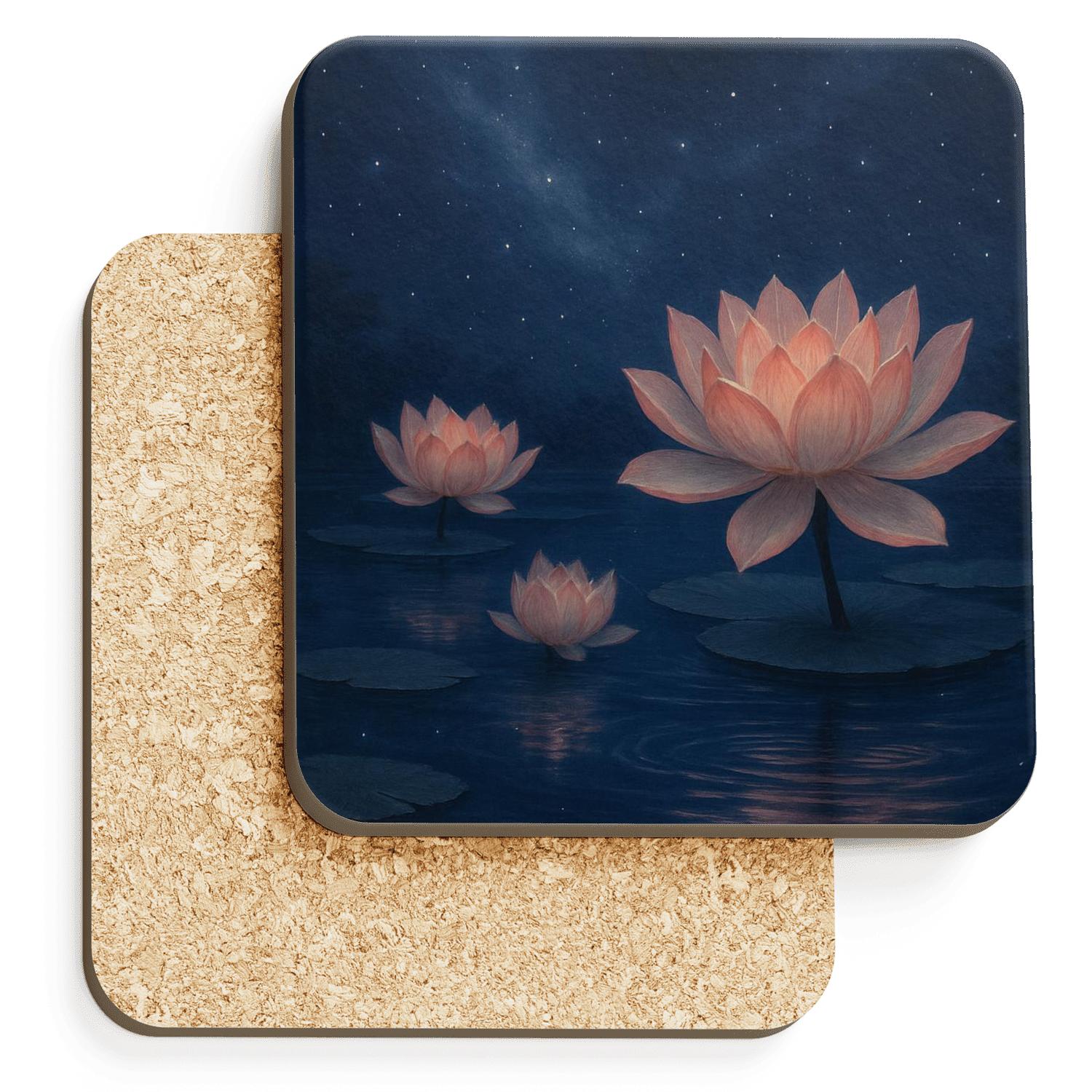 Moonlit Lotus Tapestry custom engraved coasters