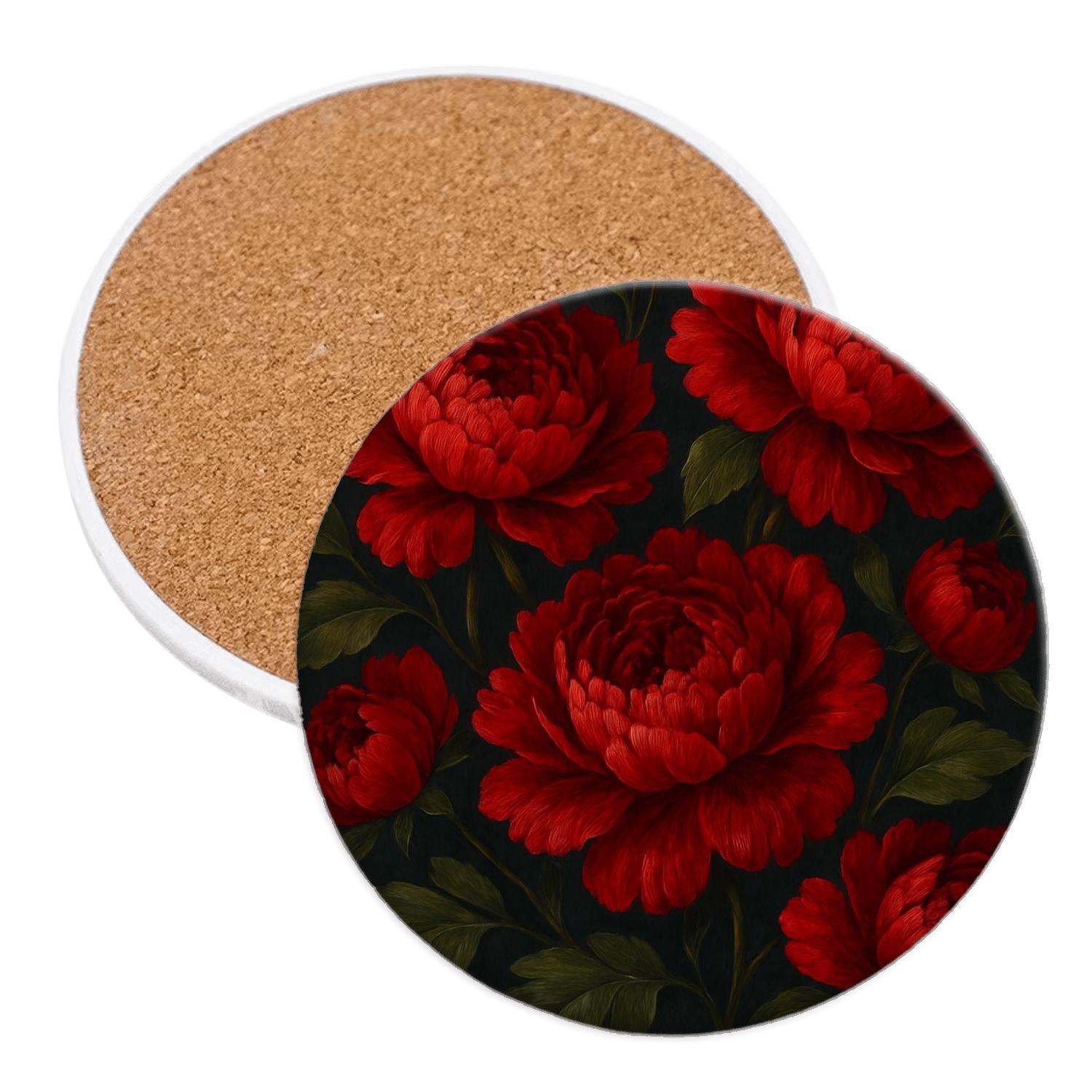 Crimson Peony Radiance wooden table coasters