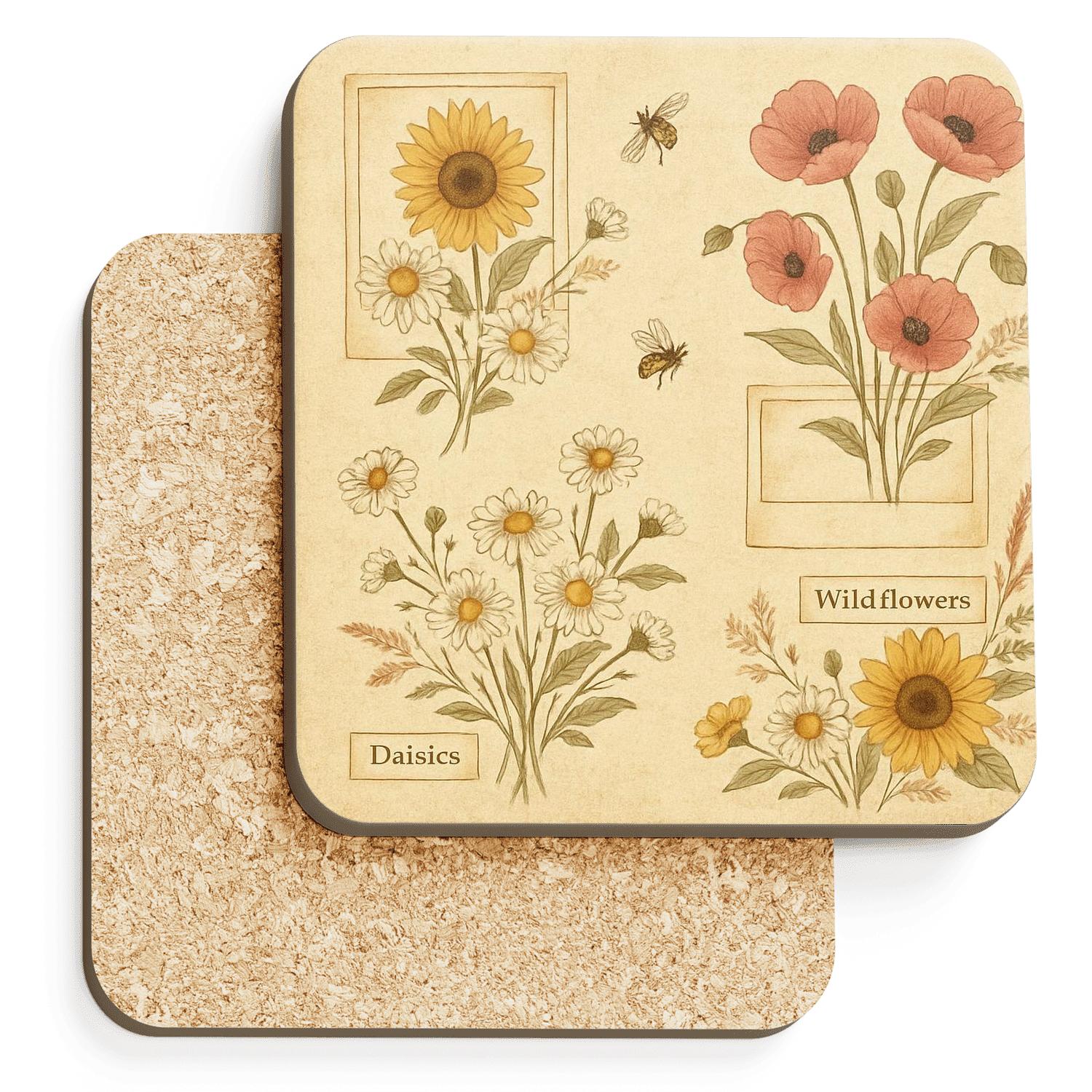 Vintage Meadow Collage absorbent drink coasters